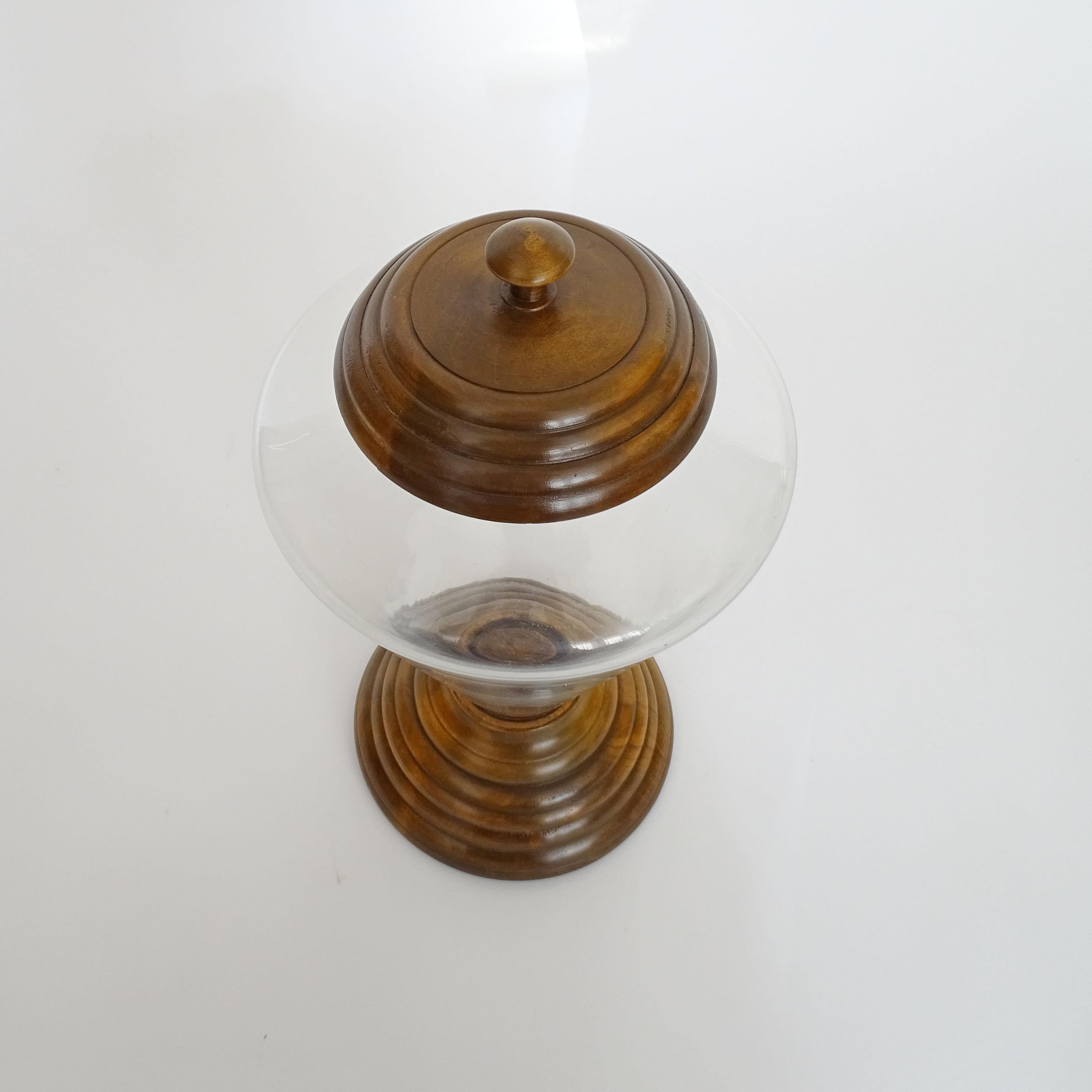 Mid-20th Century Italian Art Deco Candy Jars in Glass and Wood, 1930s For Sale