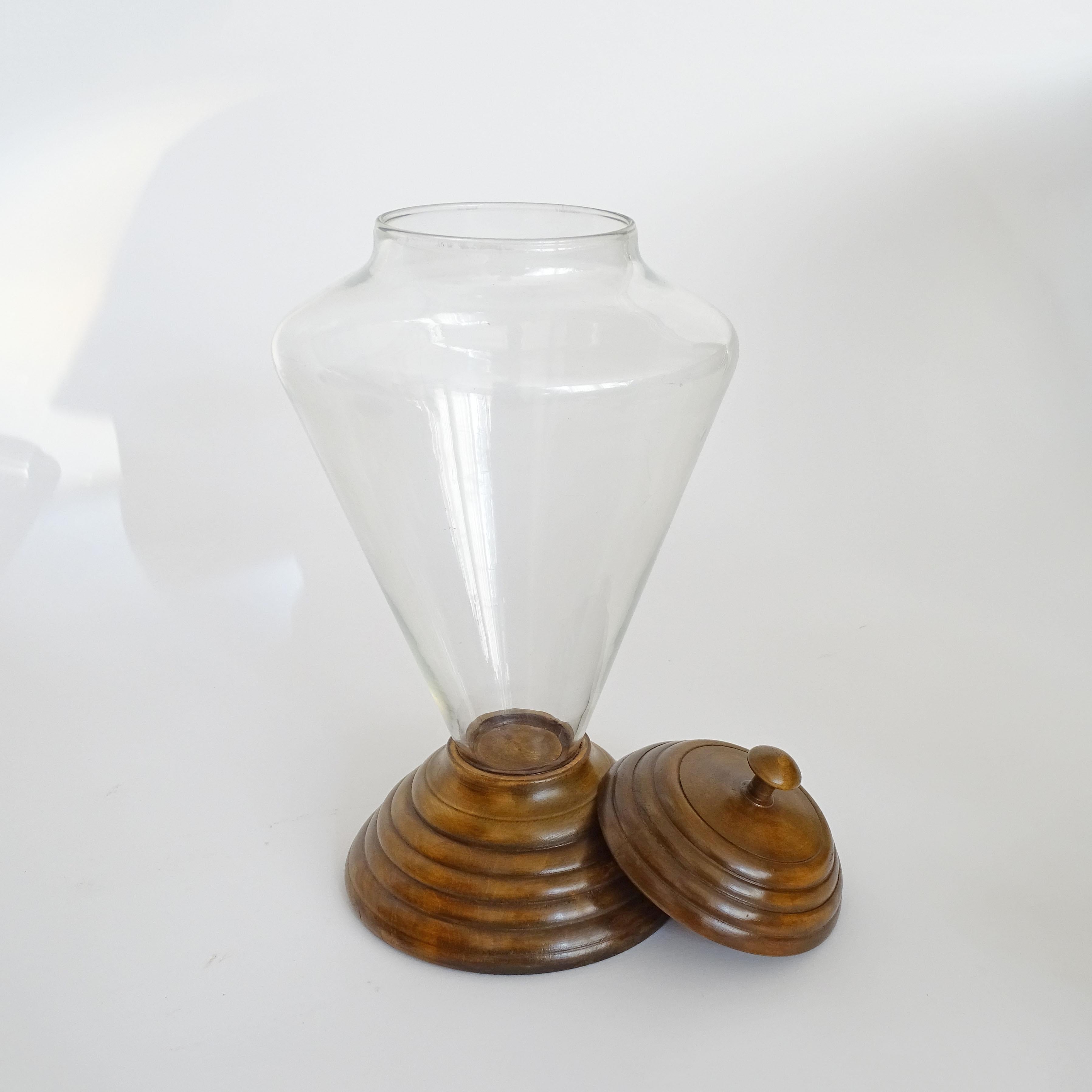 Italian Art Deco Candy Jars in Glass and Wood, 1930s For Sale 1