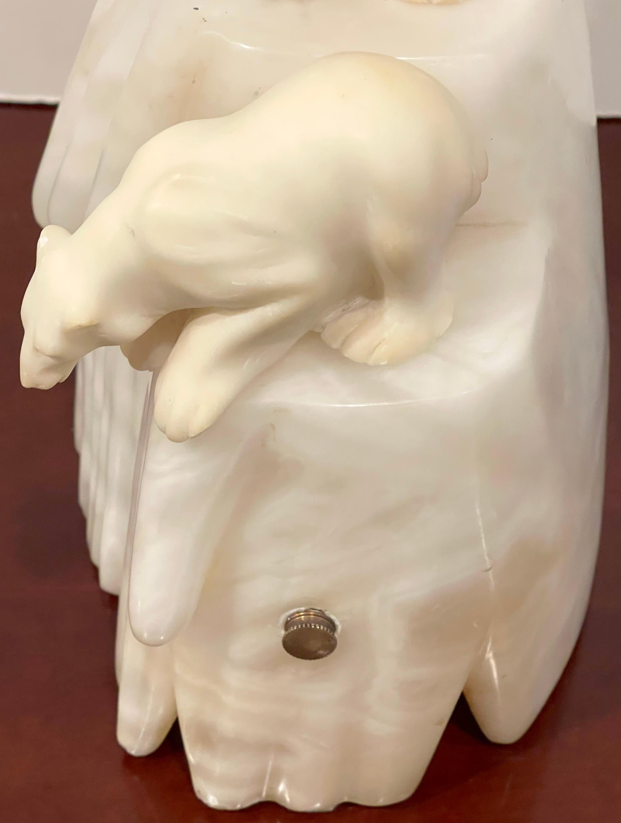 Italian Art Deco Carved Marble & Alabaster Polar Bear Motif Lamp  3