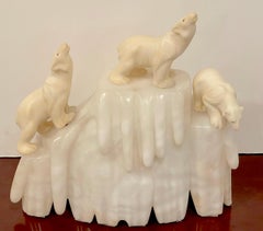 Italian Art Deco Carved Marble & Alabaster Polar Bear Motif Lamp