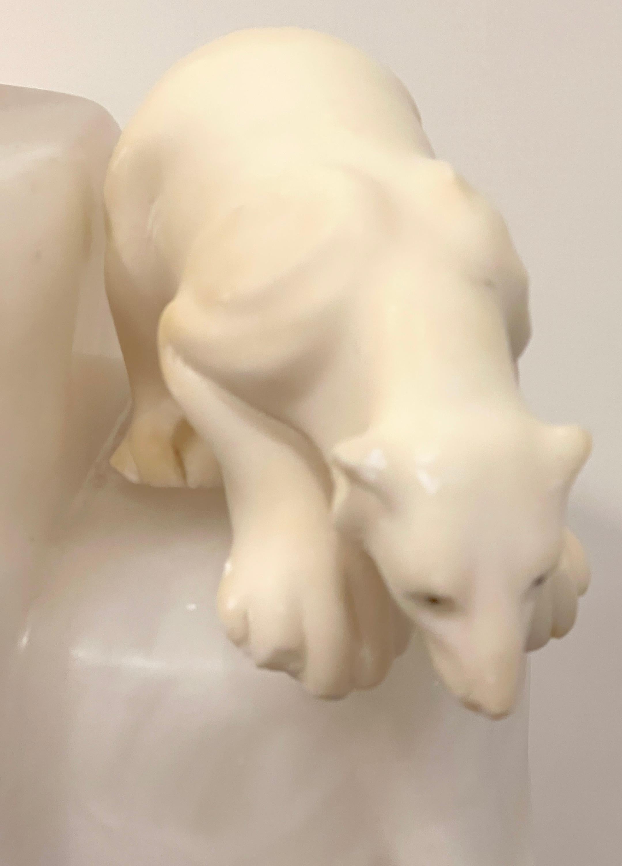 Italian Art Deco Carved Marble & Alabaster Polar Bear Motif Lamp  In Good Condition In West Palm Beach, FL