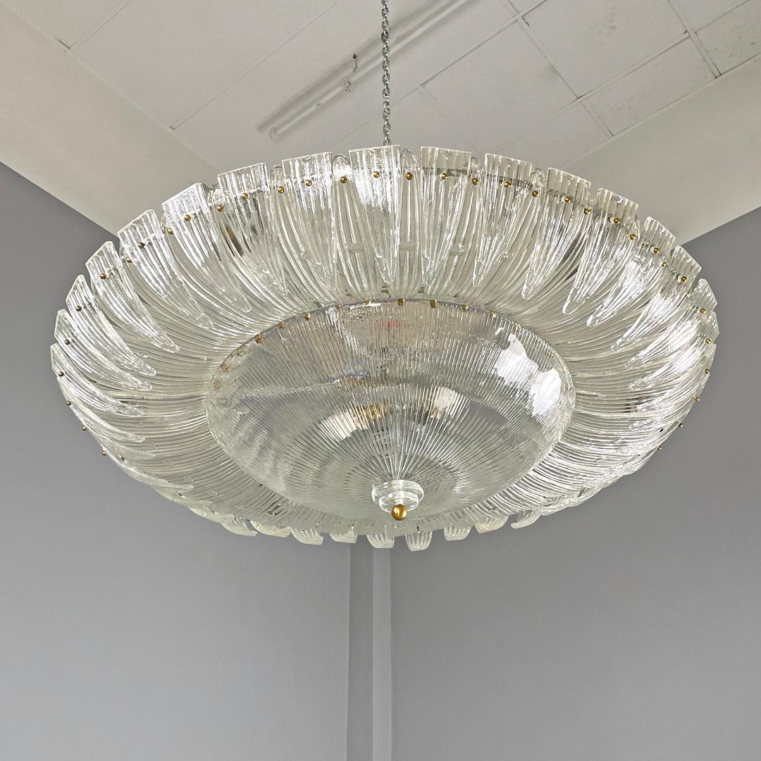 Metal Italian Art Deco ceiling light by Barovier&Toso in clear Murano glass, 1940s For Sale