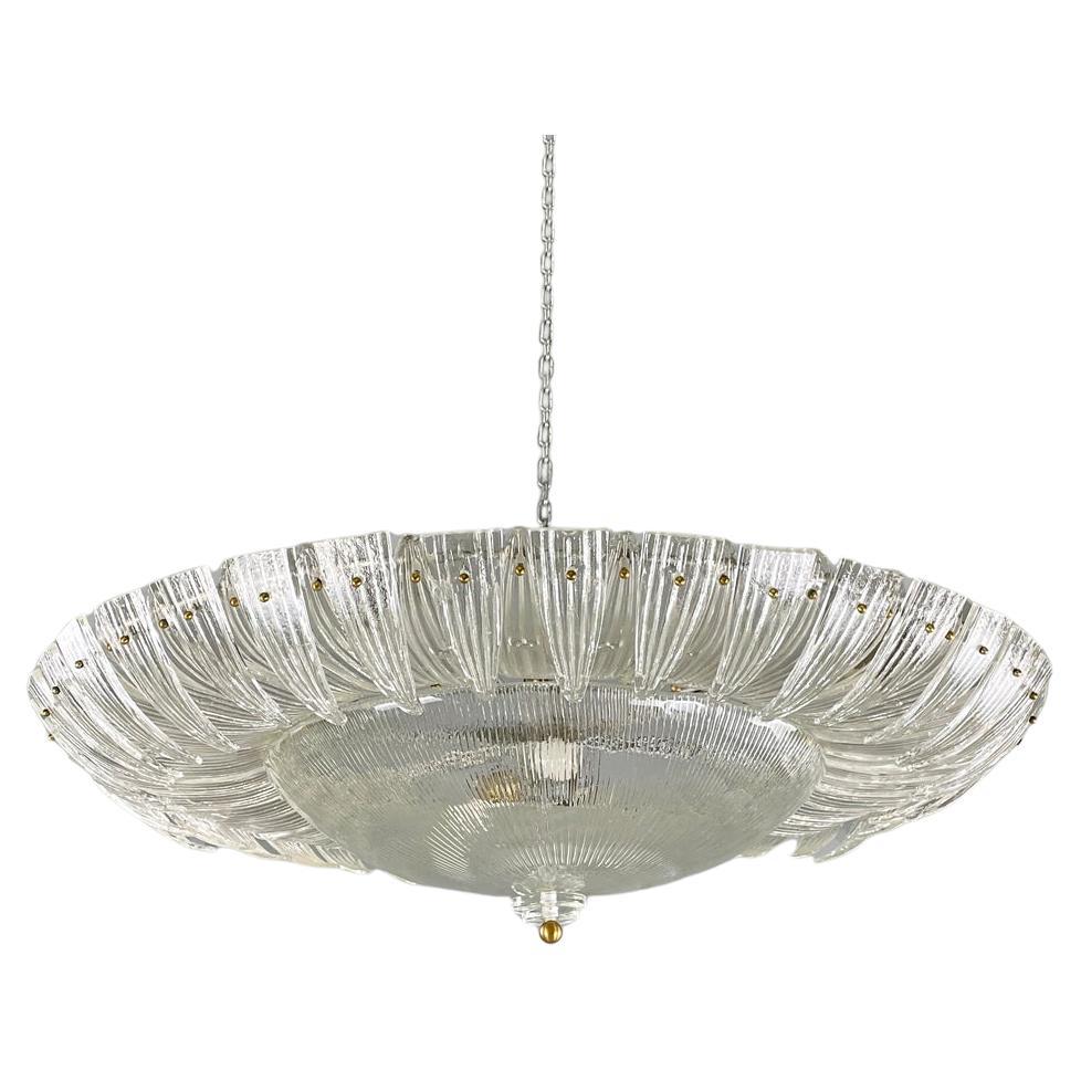 Italienische Art Deco Deckenleuchte von Barovier&Toso aus klarem Murano Glas, 1940er Jahre