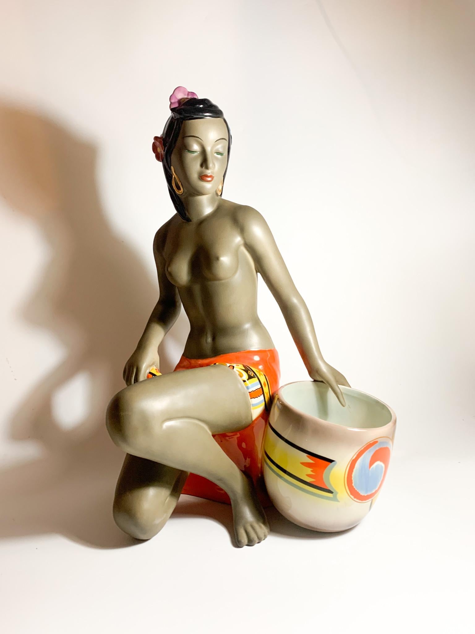 Italian Art Deco Ceramic Sculpture of Ethnic Lady of C.I.A. Manna Turin 50s 8