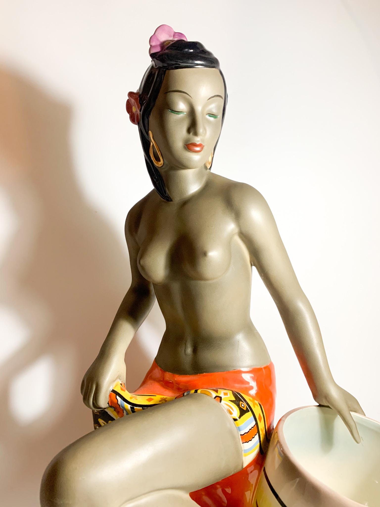 Italian Art Deco Ceramic Sculpture of Ethnic Lady of C.I.A. Manna Turin 50s 10