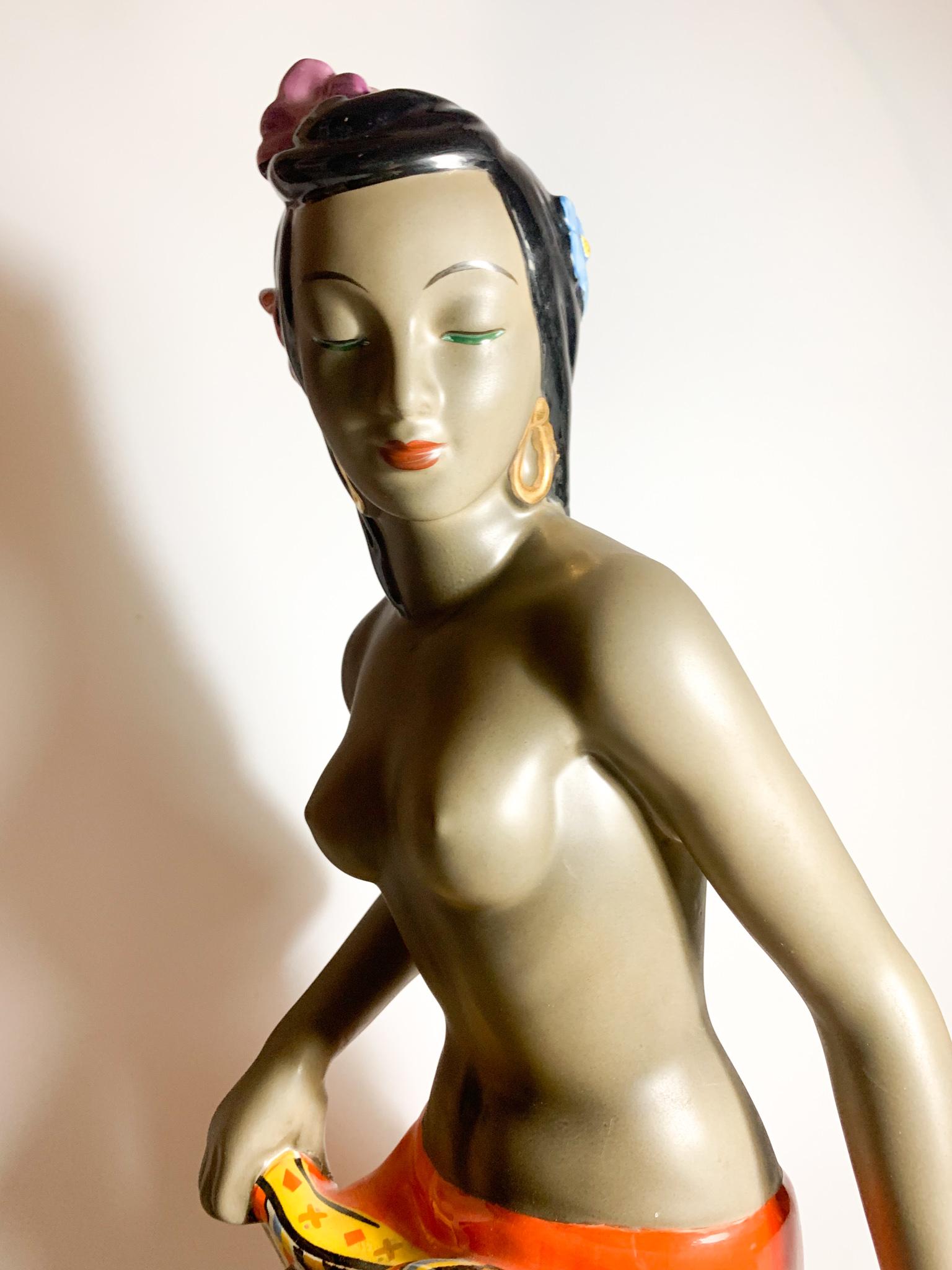 Italian Art Deco Ceramic Sculpture of Ethnic Lady of C.I.A. Manna Turin 50s 2