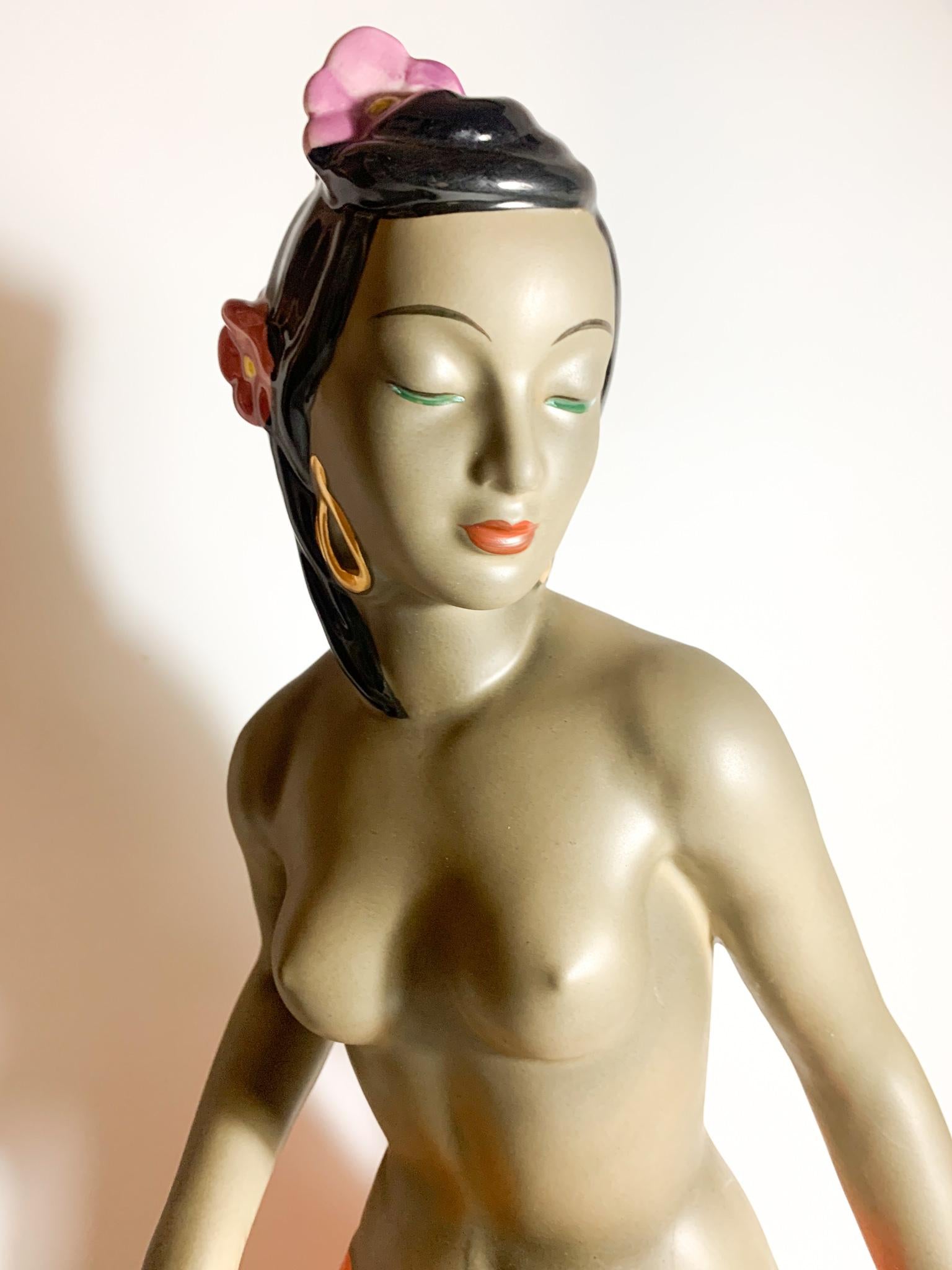 Italian Art Deco Ceramic Sculpture of Ethnic Lady of C.I.A. Manna Turin 50s 5
