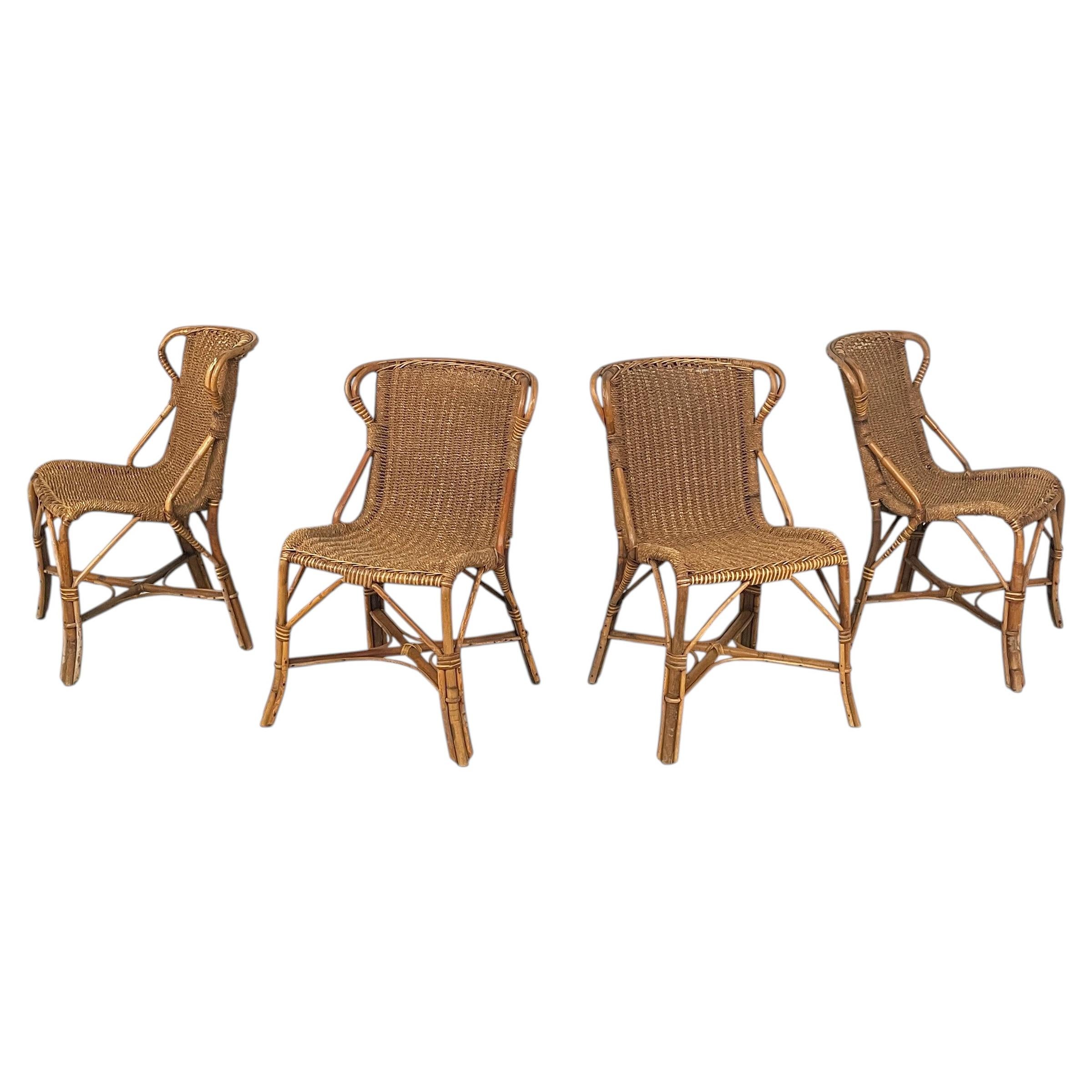 Italian Art Deco chairs in rattan, 1930s For Sale
