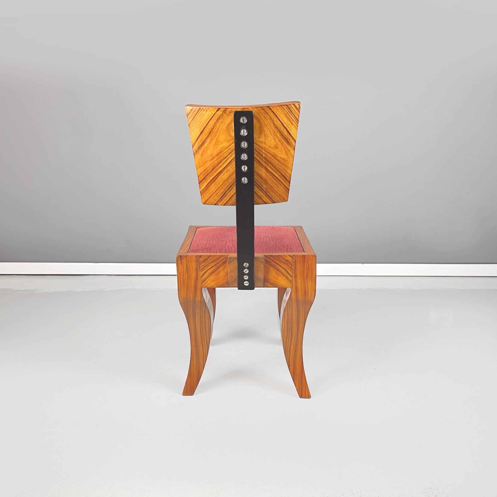 Italienische Art-déco-Stühle aus Massivholz, schwarzem Metall und rotem Stoff, 1920-1930er Jahre im Angebot 1