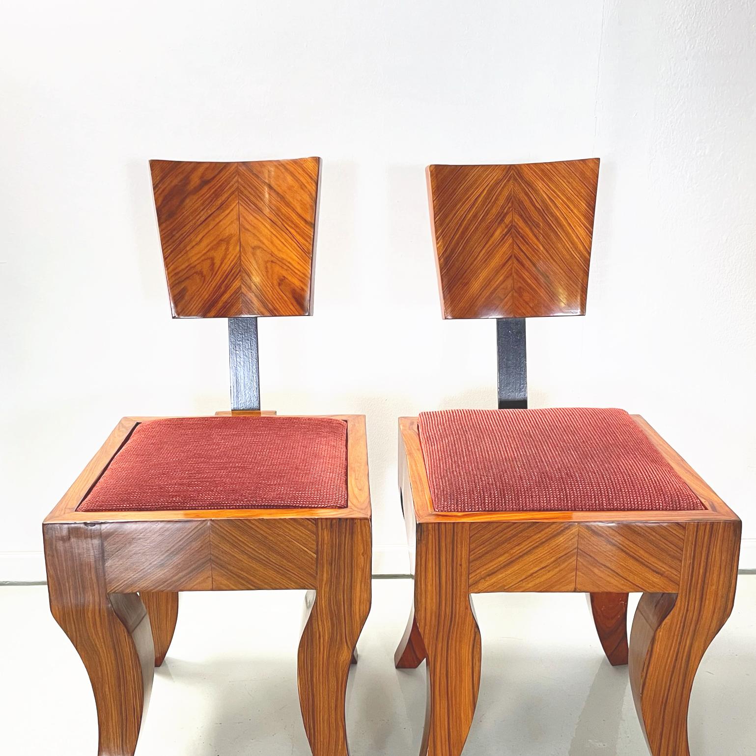 Italian Art Deco Chairs in Solid Wood, Black Metal and Red Fabric, 1920s-1930s For Sale 3