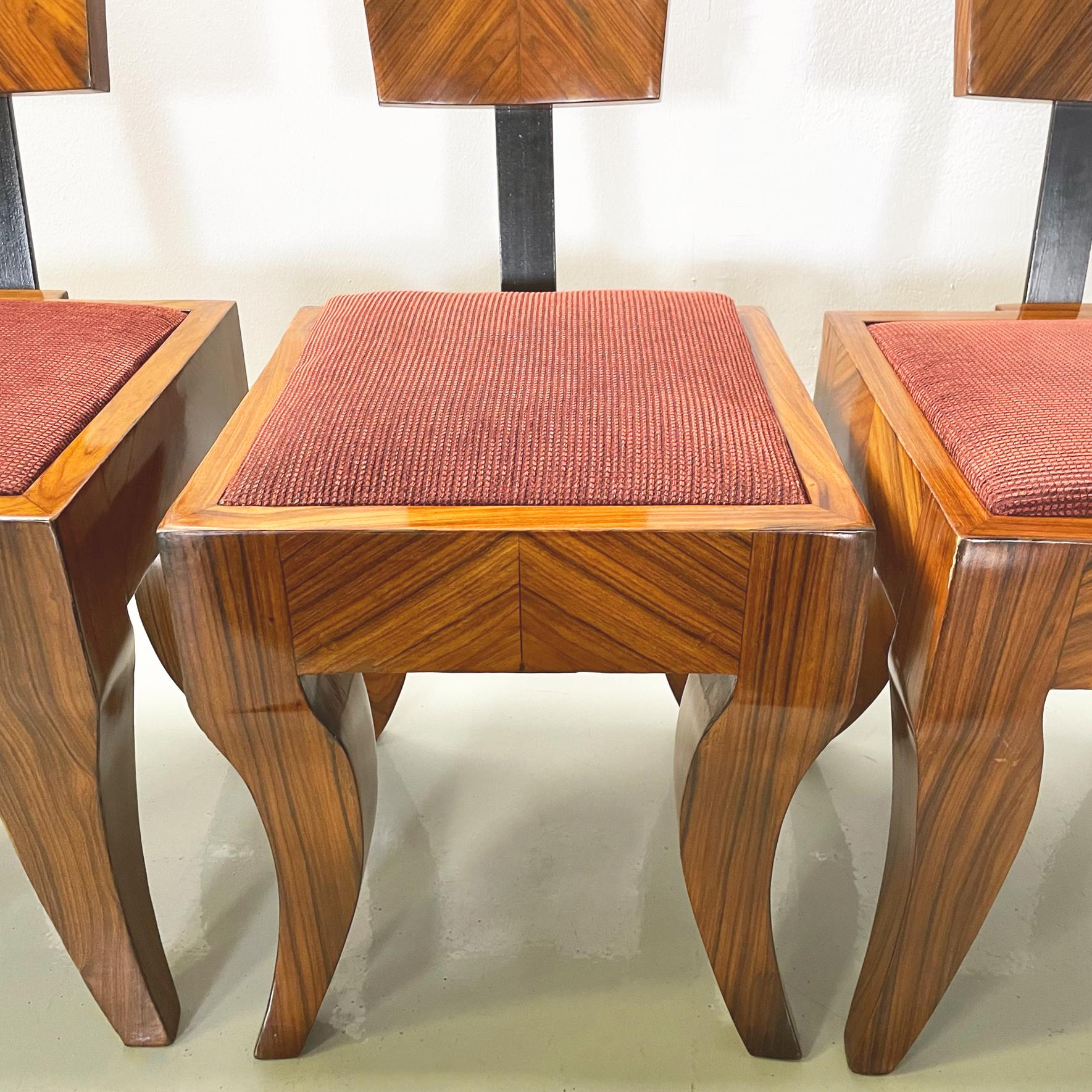 Italian Art Deco Chairs in Solid Wood, Black Metal and Red Fabric, 1920s-1930s For Sale 4