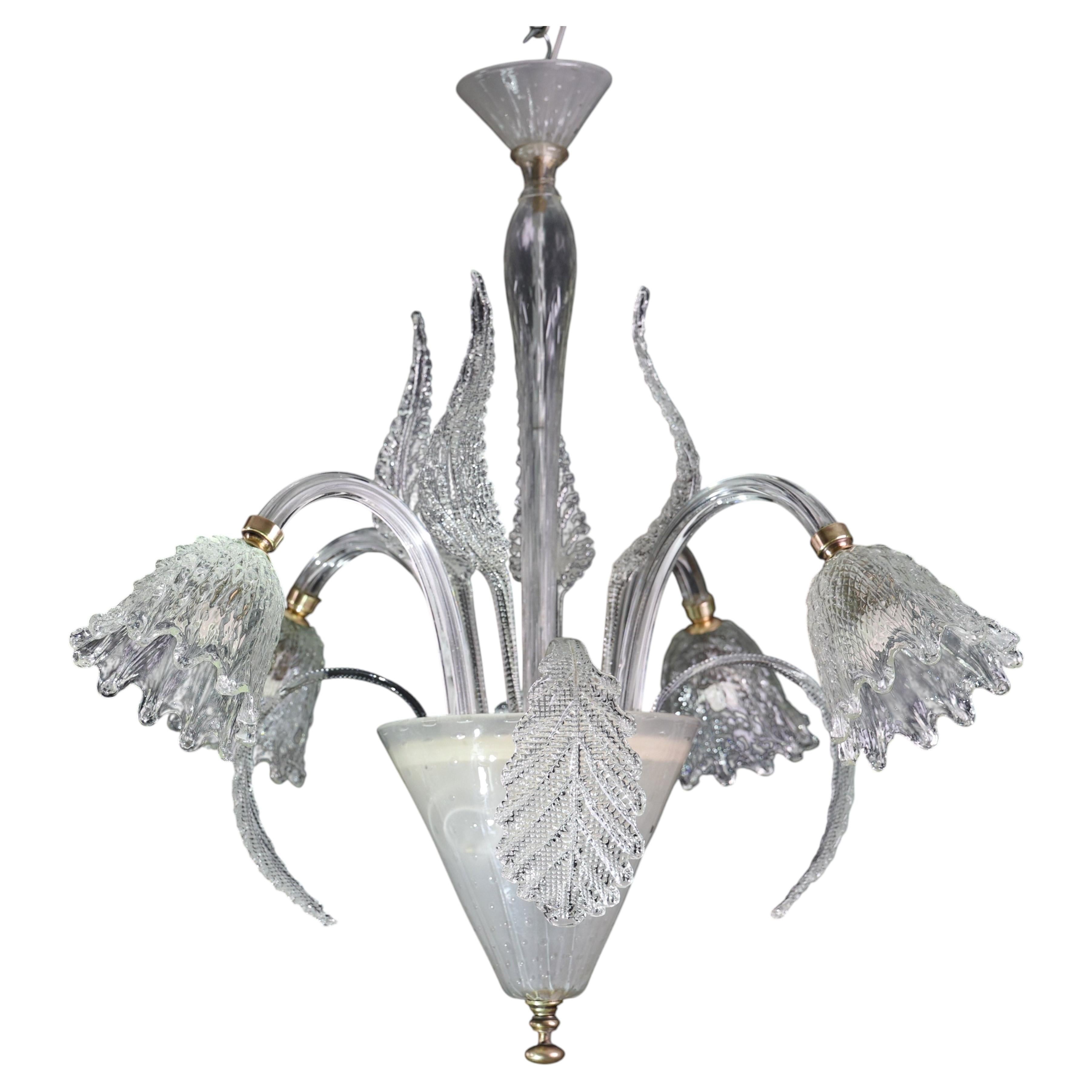 Italian Art Deco Chandelier by Barovier & Toso "Bubble" Murano Glass, 1940s