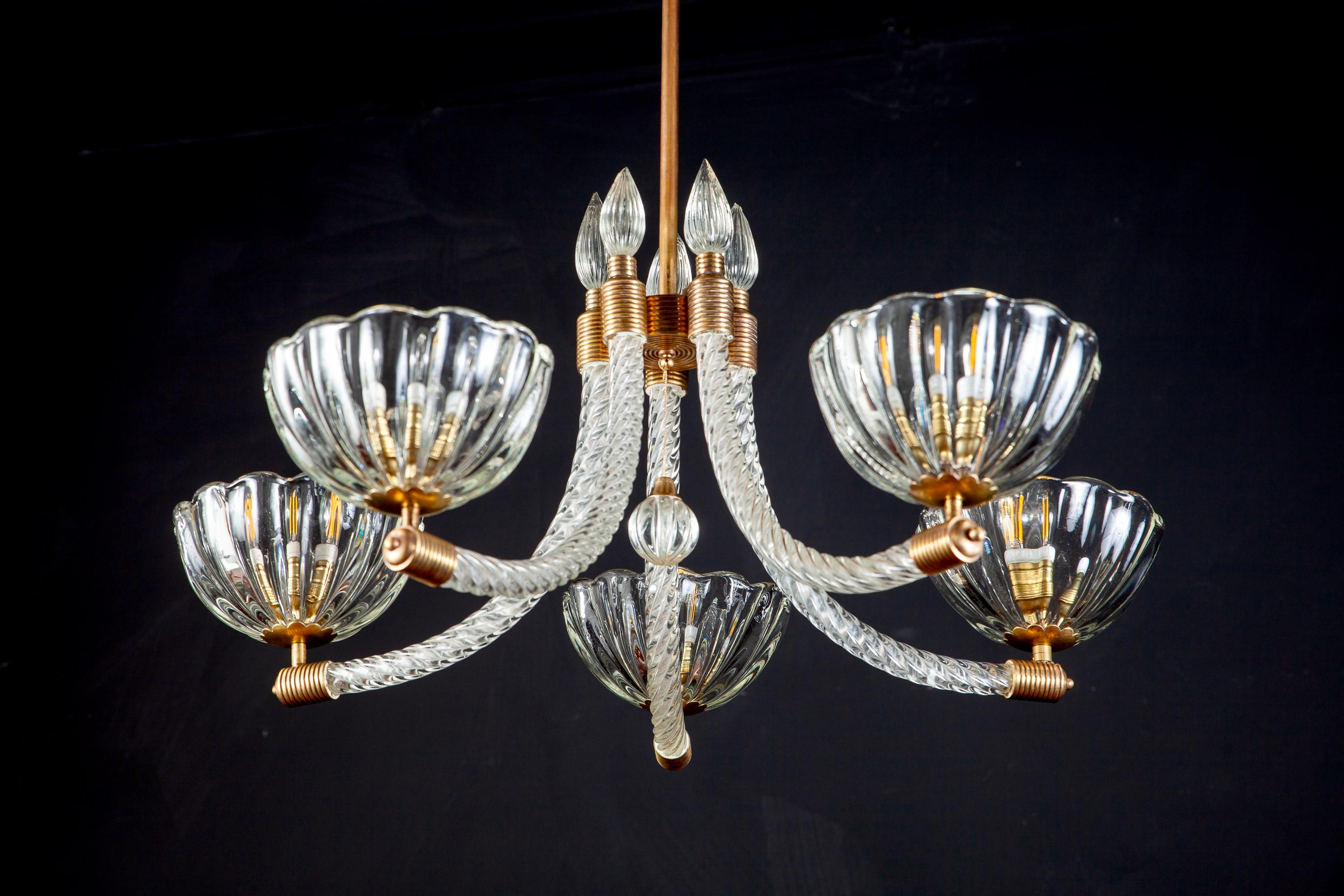 Italienischer Art-Déco-Kronleuchter von Barovier & Toso Murano, 1940 im Angebot 7
