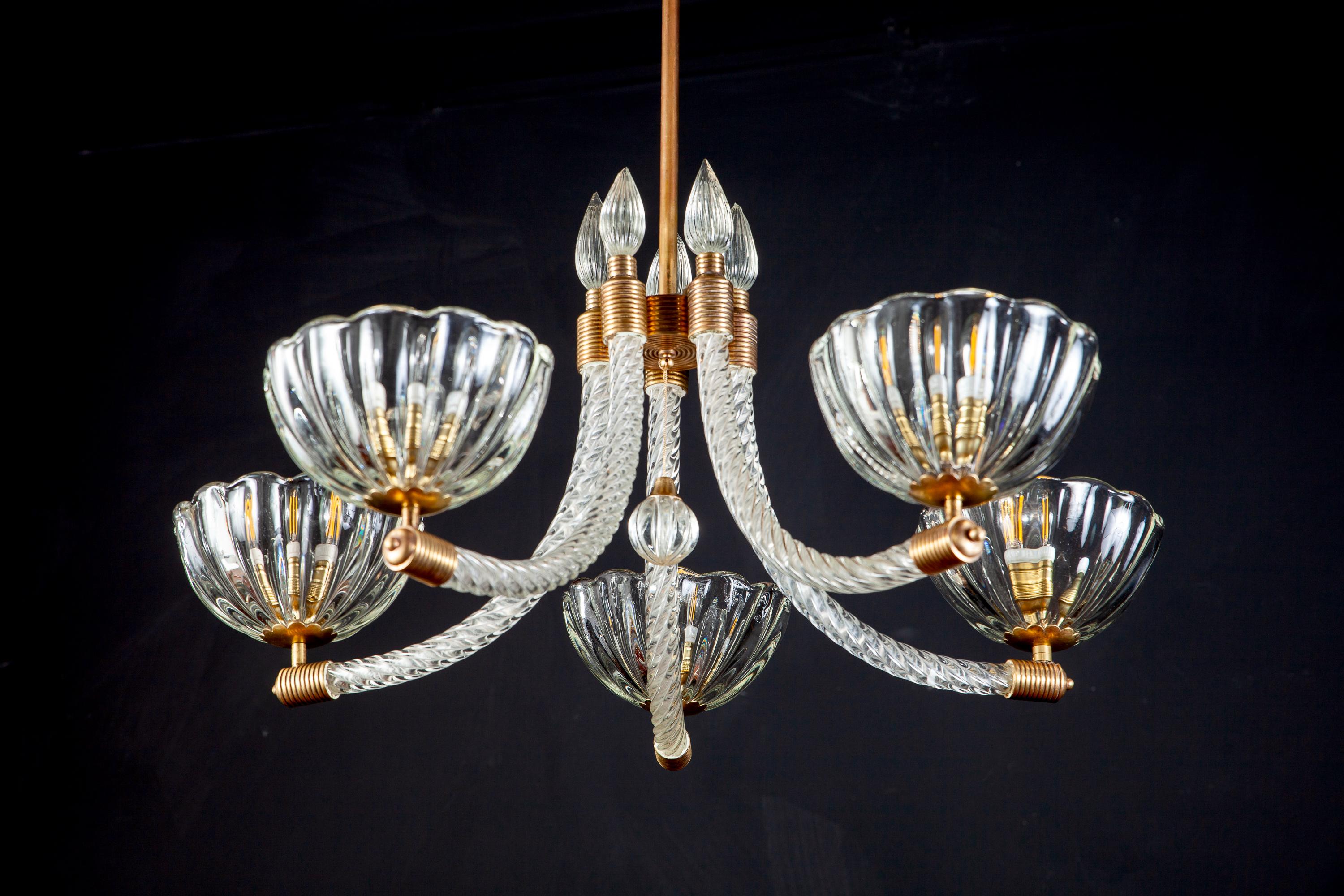 Italian Art Deco Chandelier by Barovier & Toso Murano, 1940 For Sale 8