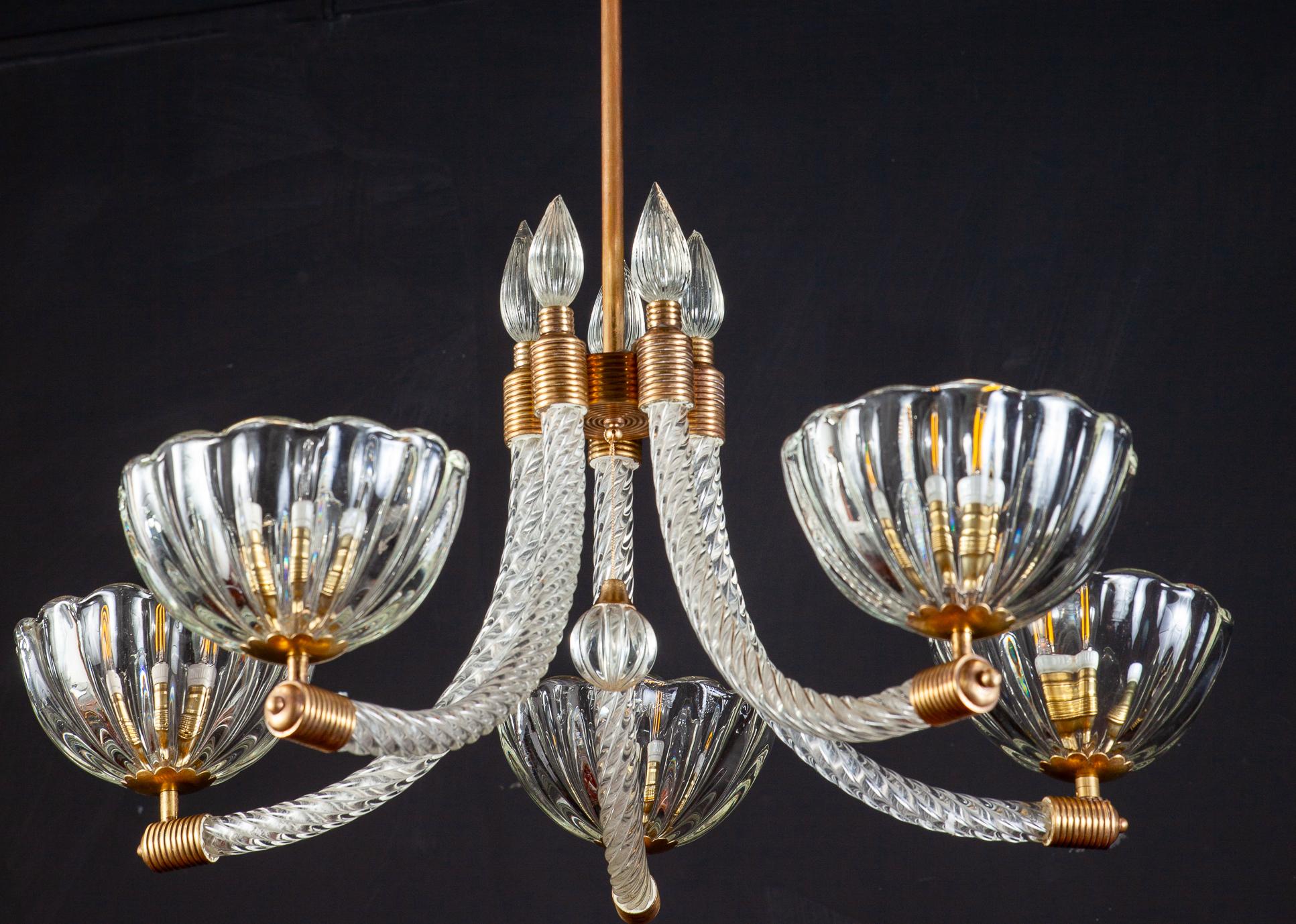 Italian Art Deco Chandelier by Barovier & Toso Murano, 1940 In Good Condition For Sale In Rome, IT