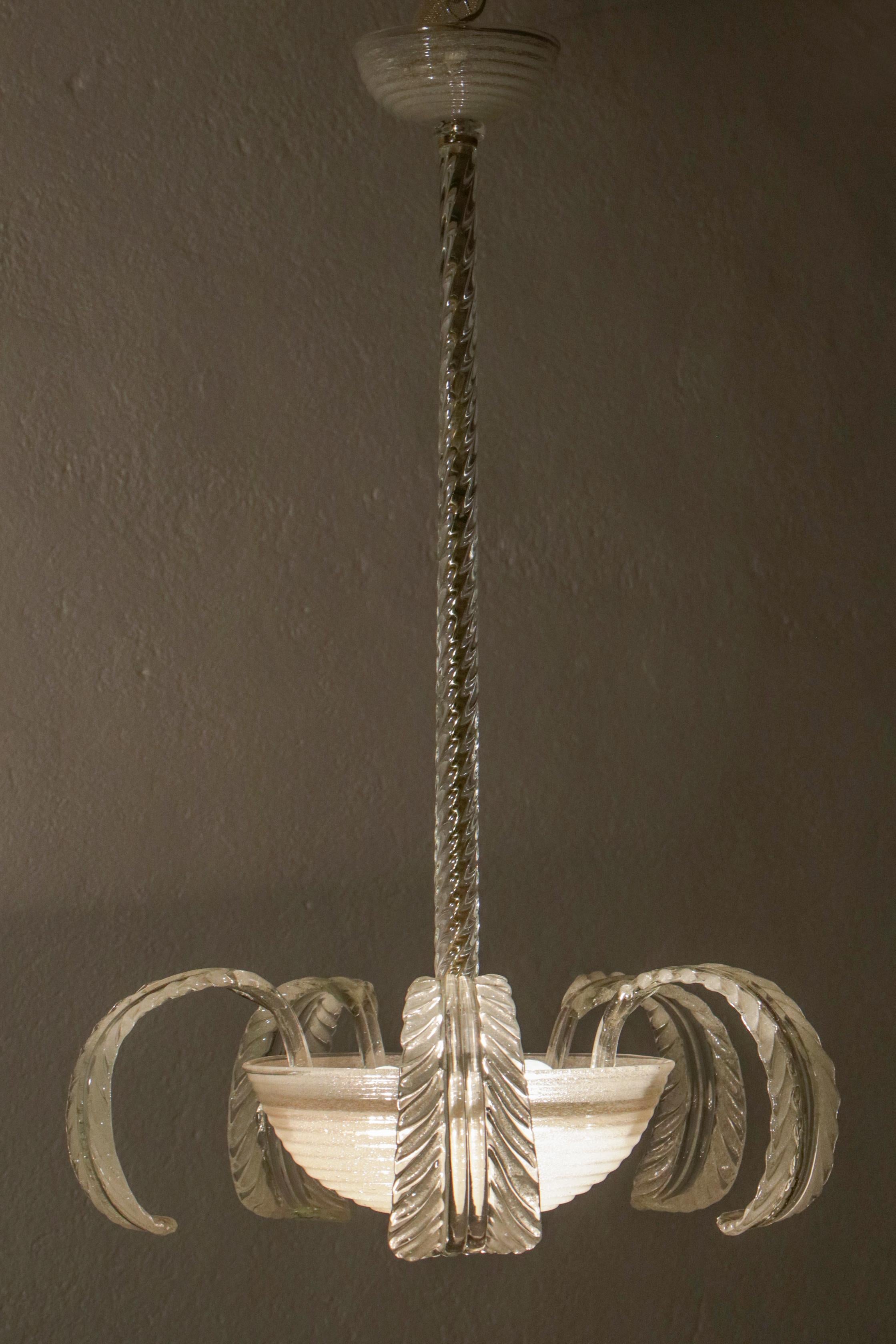 Lampadario Art Deco italiano di Barovier&Toso in vetro di Murano Pulegoso, anni '40 in vendita 5