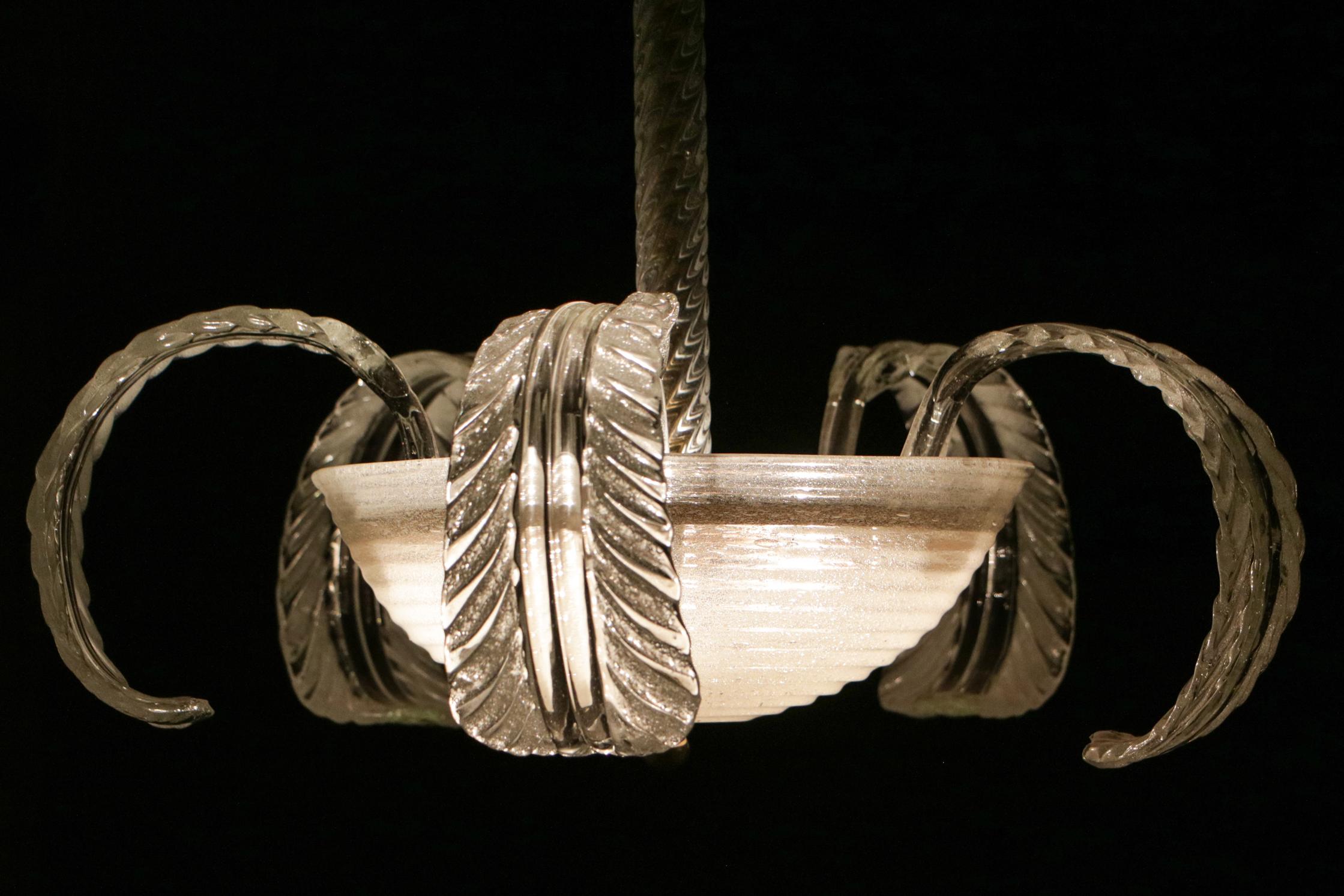 Lampadario Art Deco italiano di Barovier&Toso in vetro di Murano Pulegoso, anni '40 in vendita 6