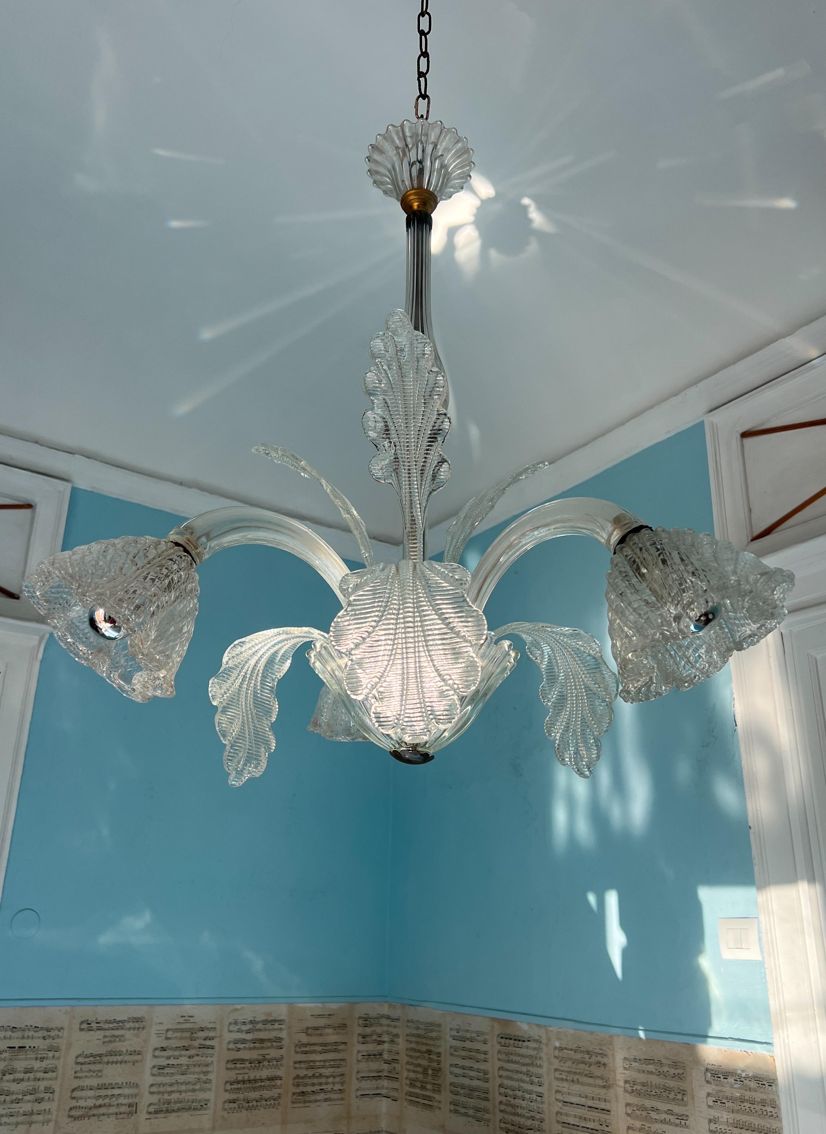 Lustre Art déco italien par Barovier & Toso Murano Pulegoso Glass, années 1940 en vente 8