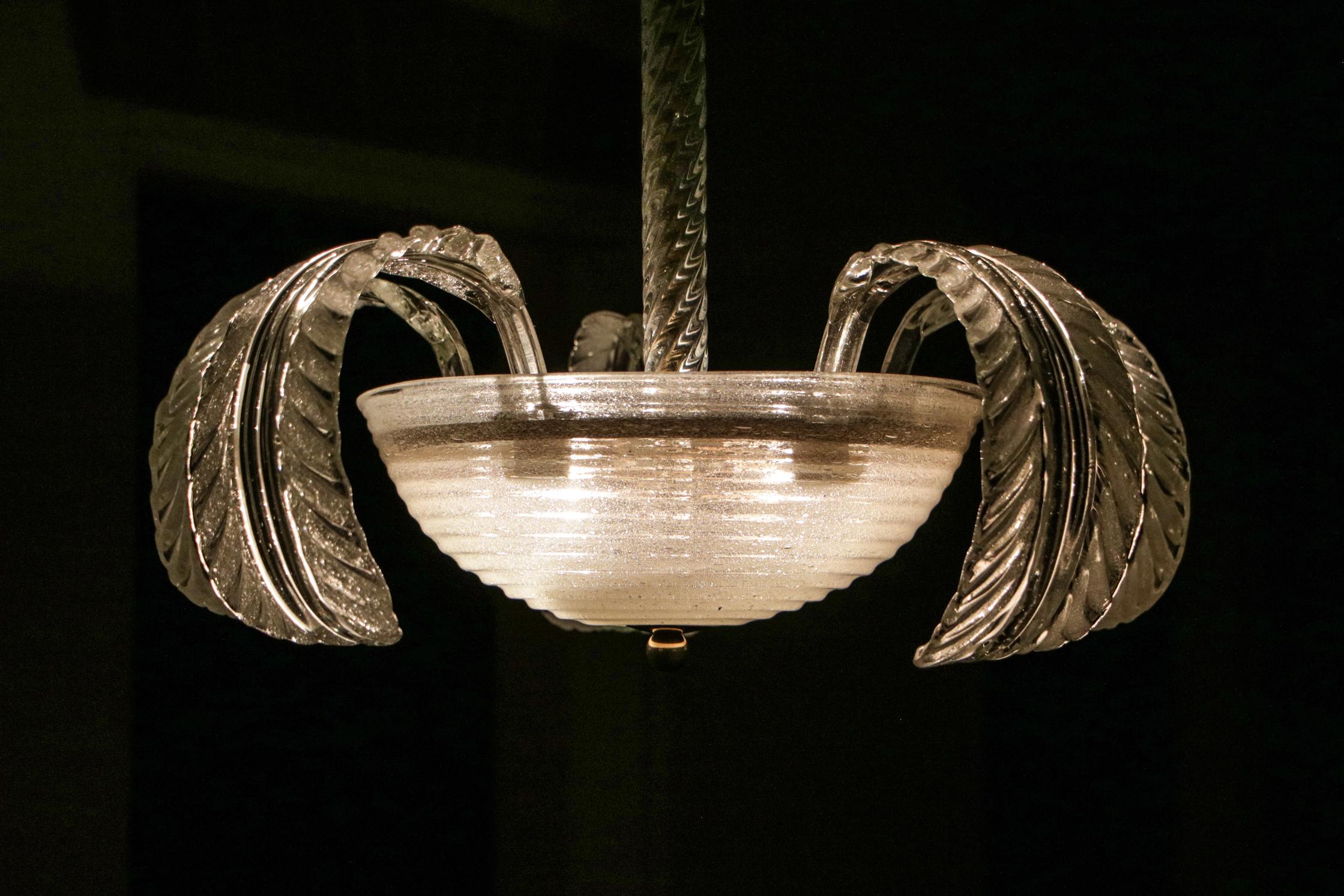 Lampadario Art Deco italiano di Barovier&Toso in vetro di Murano Pulegoso, anni '40 in vendita 7