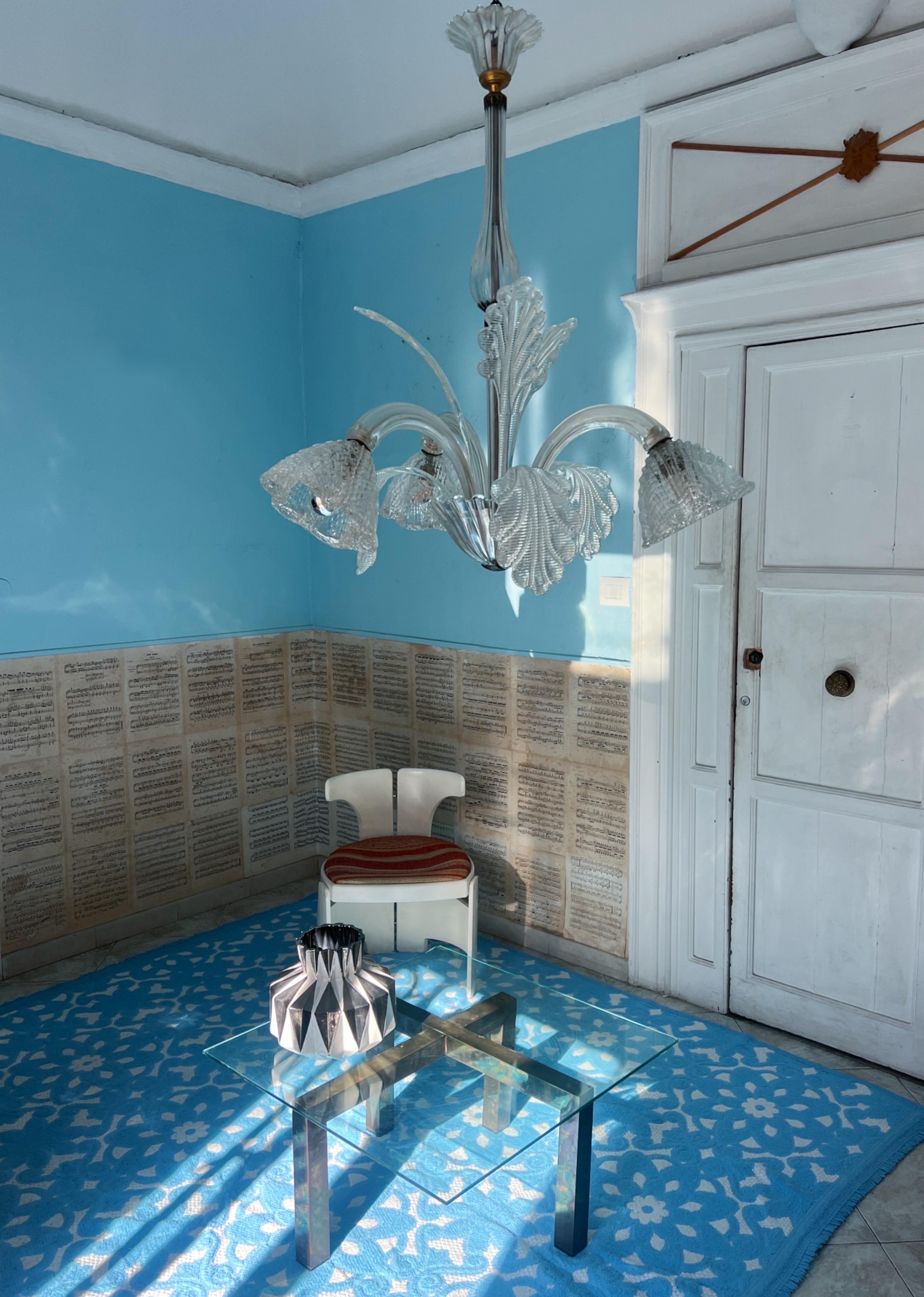 Lustre Art déco italien par Barovier & Toso Murano Pulegoso Glass, années 1940 en vente 9