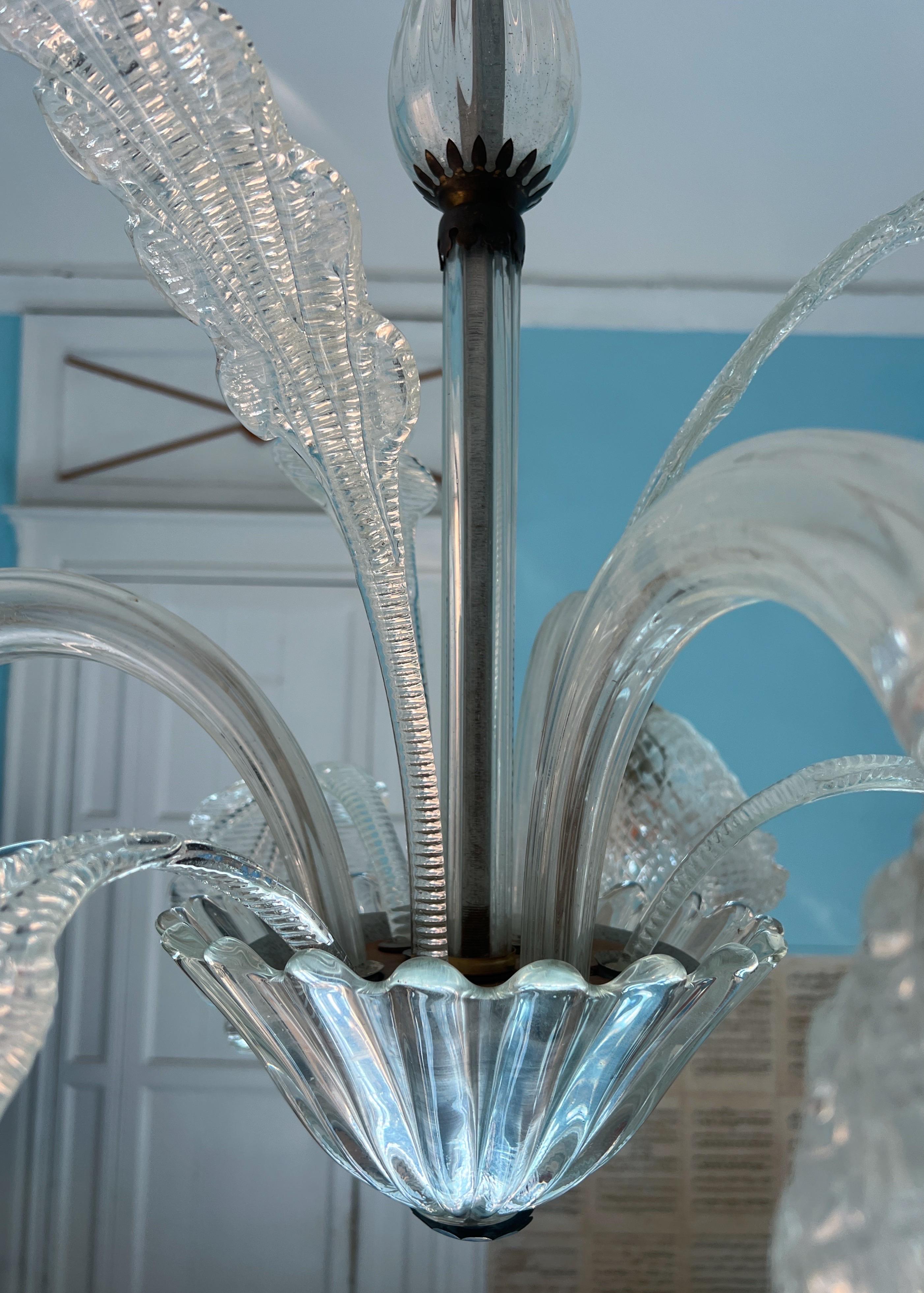 Mid-Century Modern Lustre Art déco italien par Barovier & Toso Murano Pulegoso Glass, années 1940 en vente