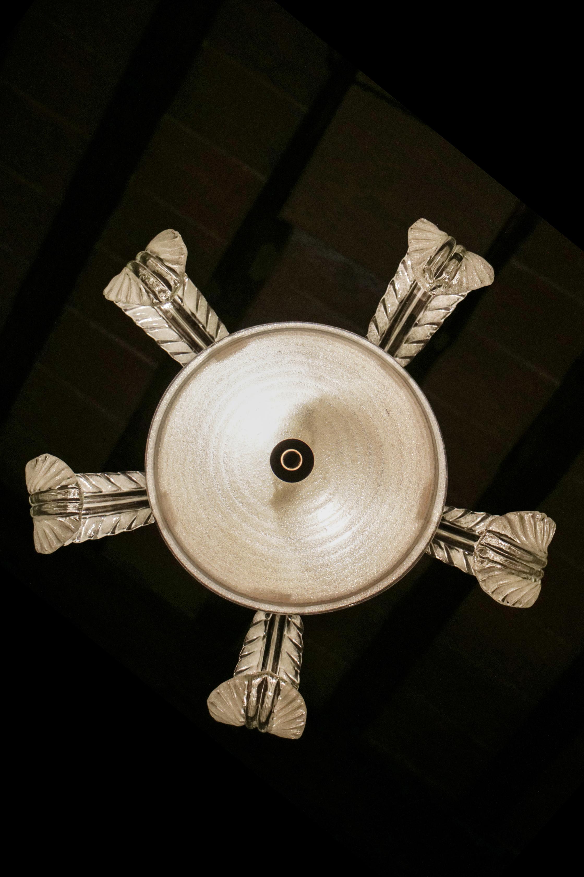 Lampadario Art Deco italiano di Barovier&Toso in vetro di Murano Pulegoso, anni '40 In condizioni buone in vendita a Traversetolo, IT
