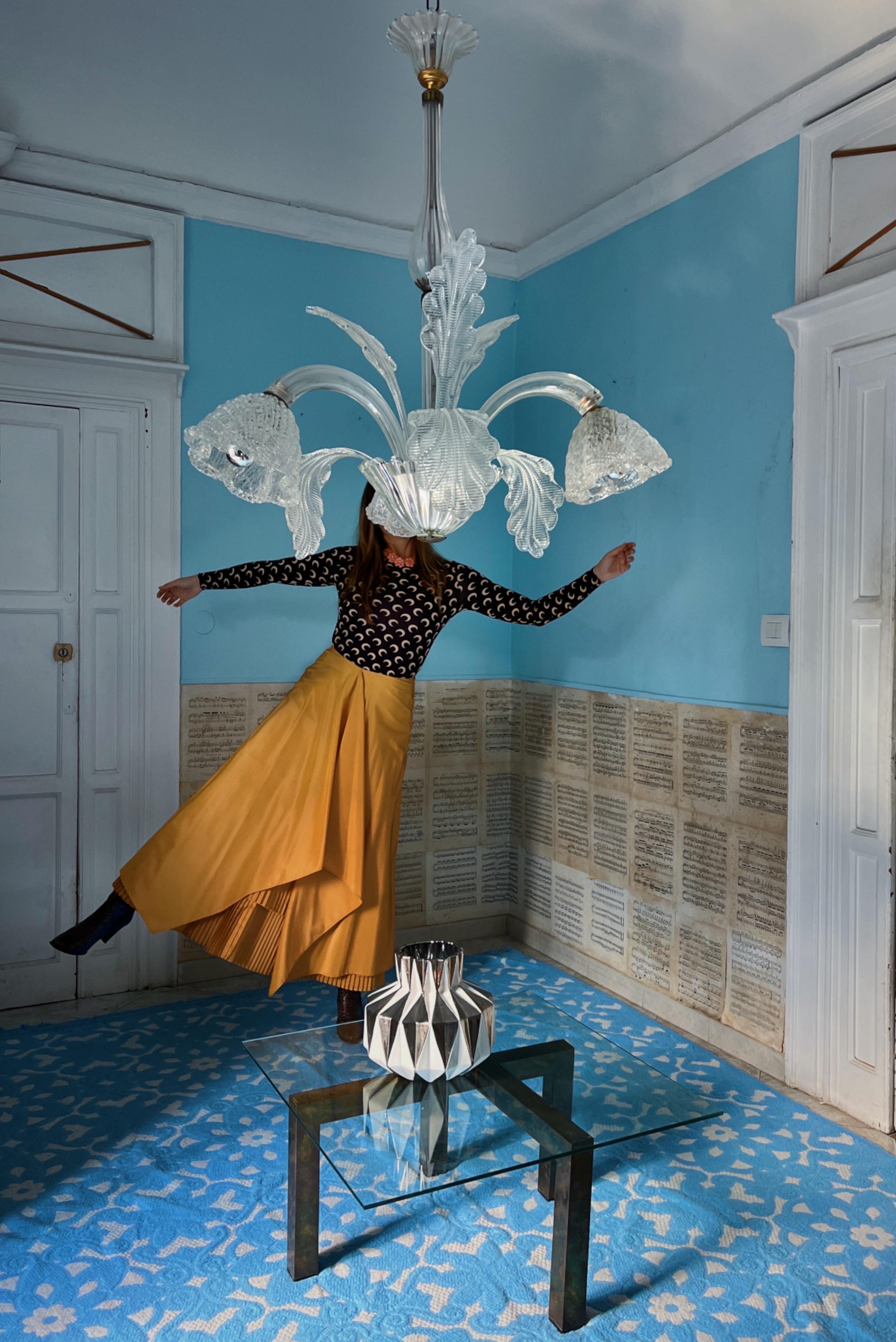 20ième siècle Lustre Art déco italien par Barovier & Toso Murano Pulegoso Glass, années 1940 en vente