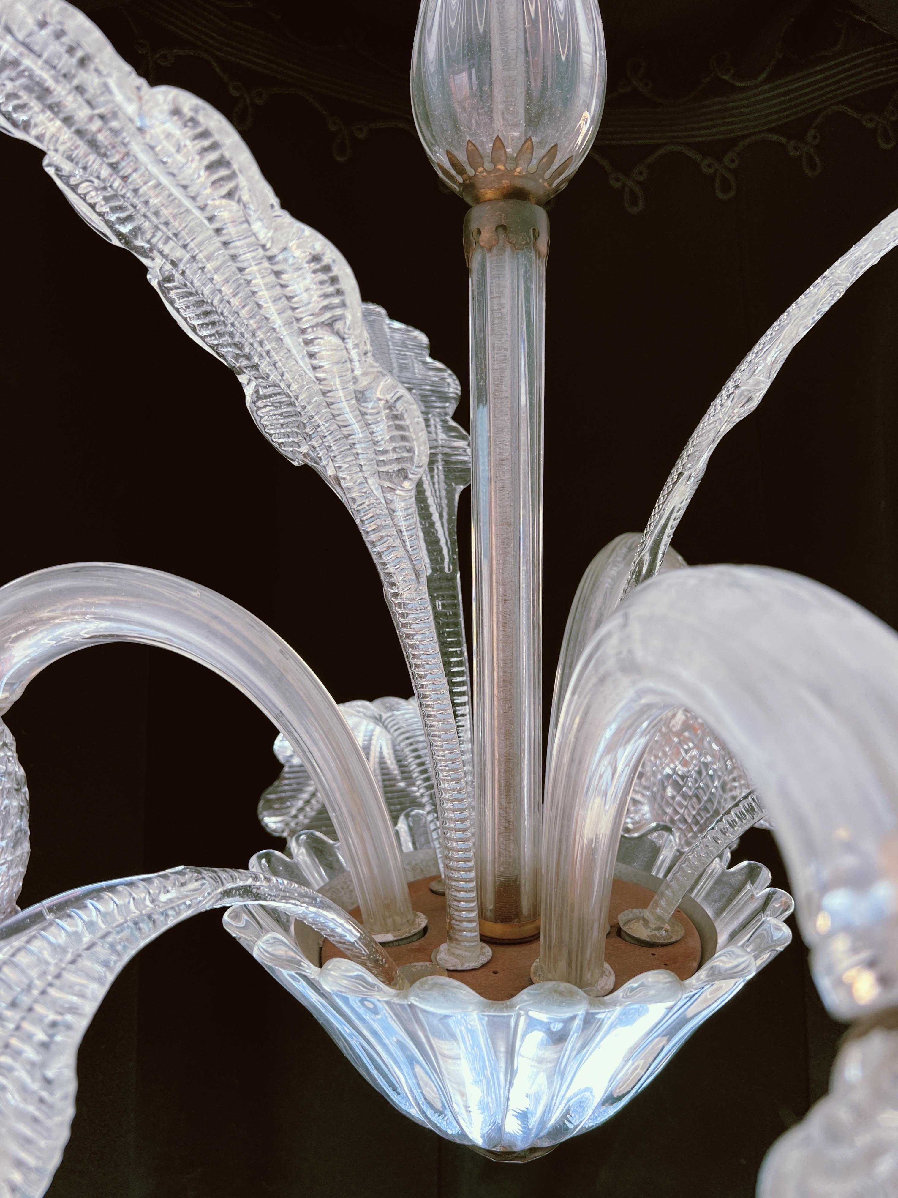 Métal Lustre Art déco italien par Barovier & Toso Murano Pulegoso Glass, années 1940 en vente