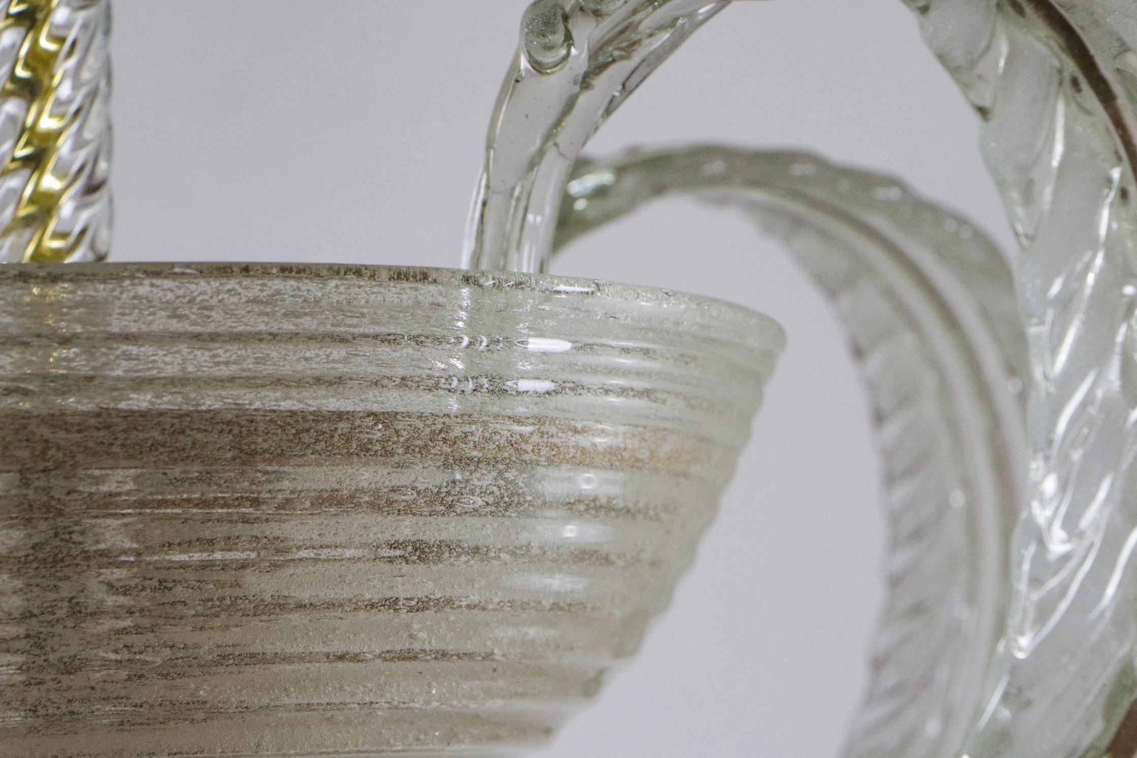 Metà XX secolo Lampadario Art Deco italiano di Barovier&Toso in vetro di Murano Pulegoso, anni '40 in vendita