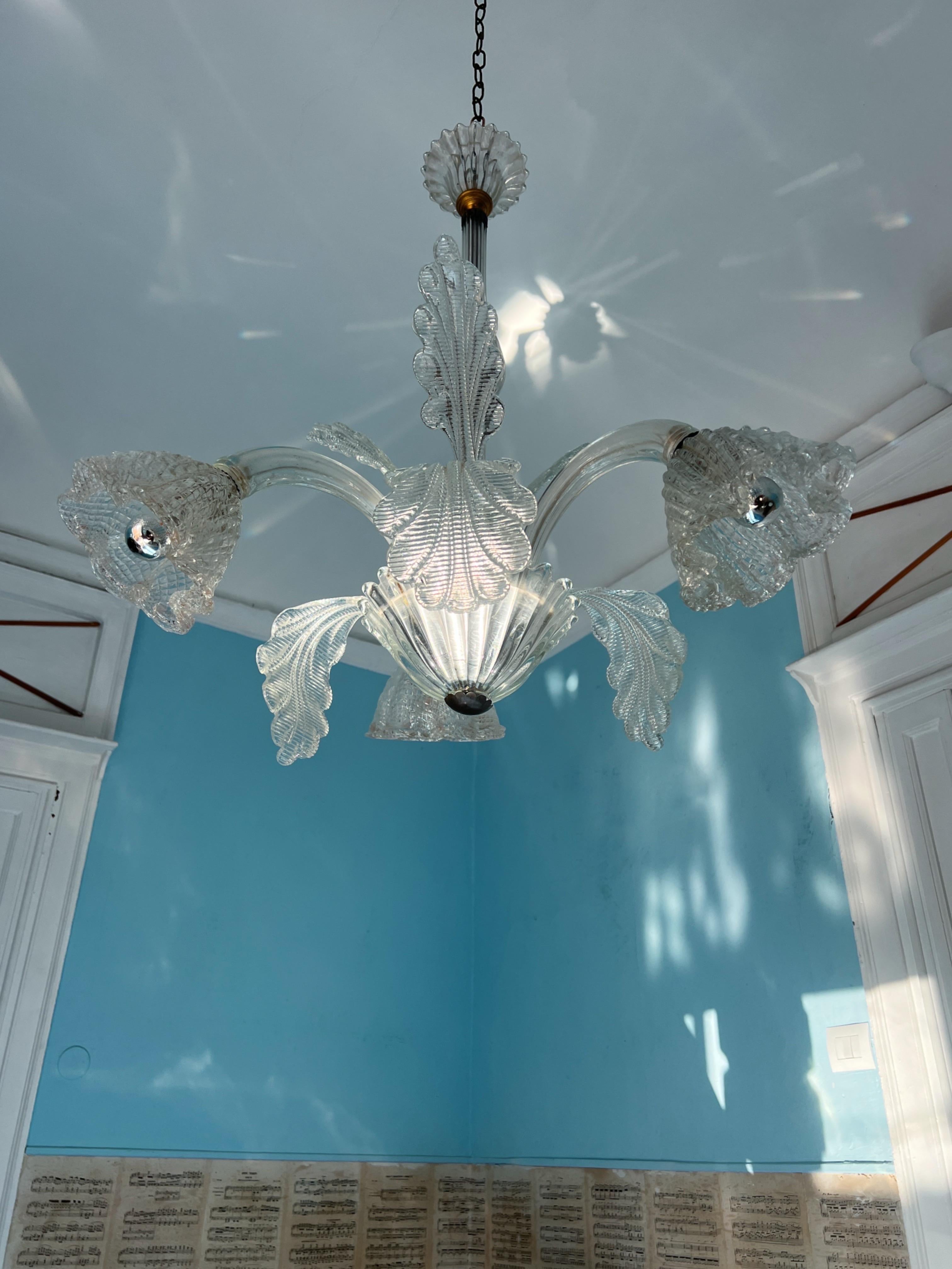 Lustre Art déco italien par Barovier & Toso Murano Pulegoso Glass, années 1940 en vente 2