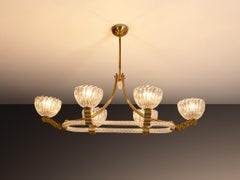 Italian Art Deco Chandelier in Glass and Brass