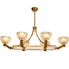 Italian Art Deco Chandelier in Glass and Brass