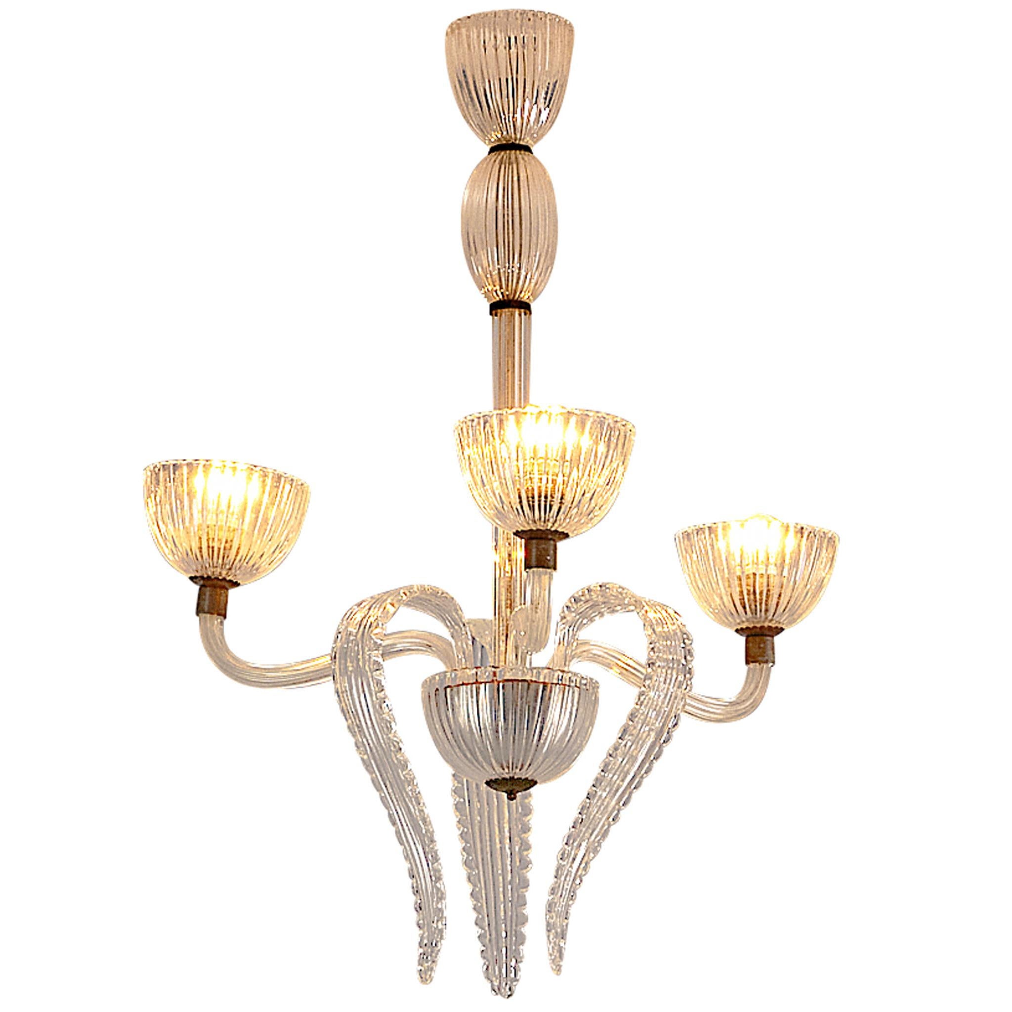 Italian Art Deco Chandelier in Glass and Brass