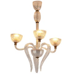 Lampadario Art Deco italiano in vetro e ottone