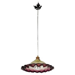 Italian art deco Chandelier in green and purple molded glass, early 1900s