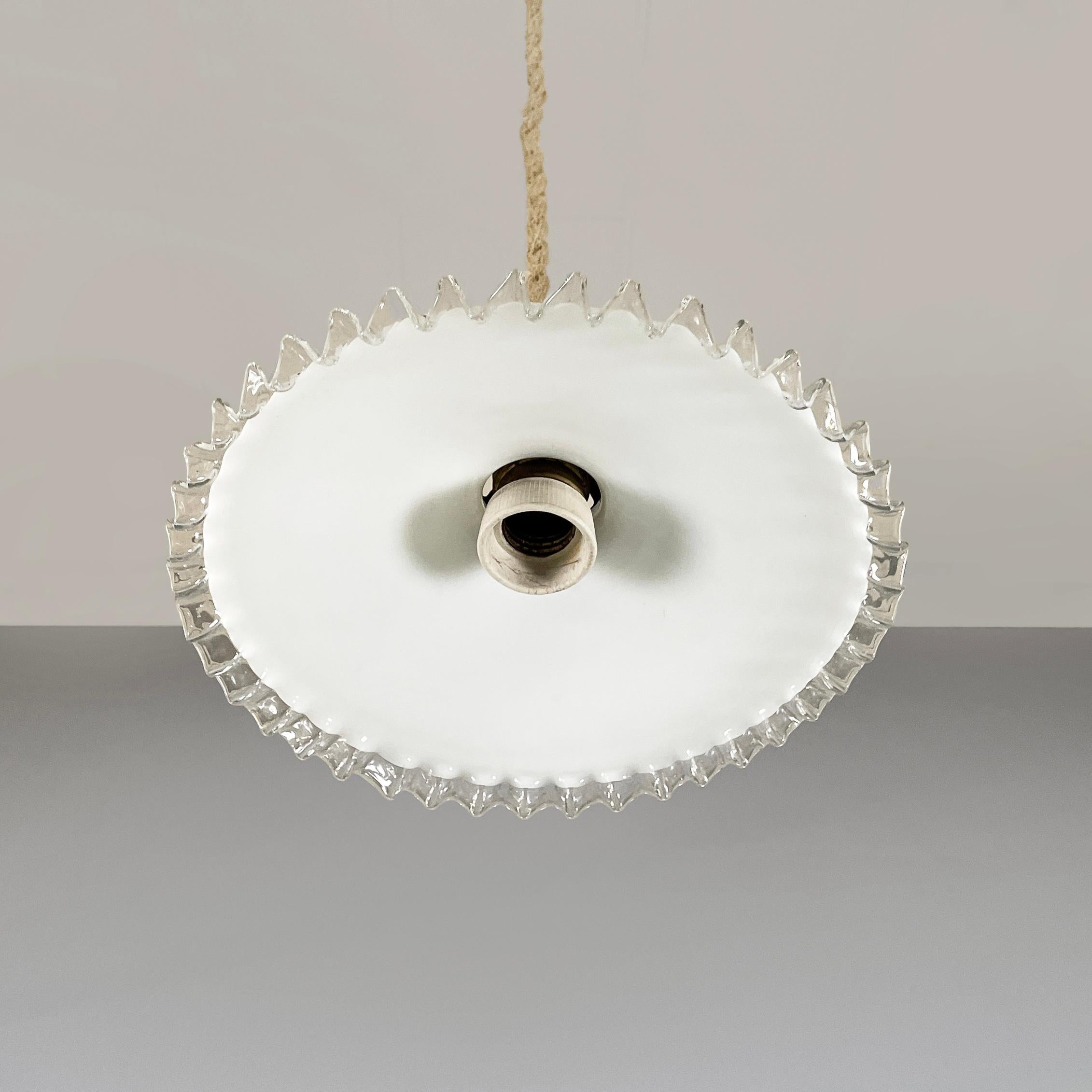 Italian art deco chandelier in white and transparent glass, early 1900s In Good Condition In MIlano, IT