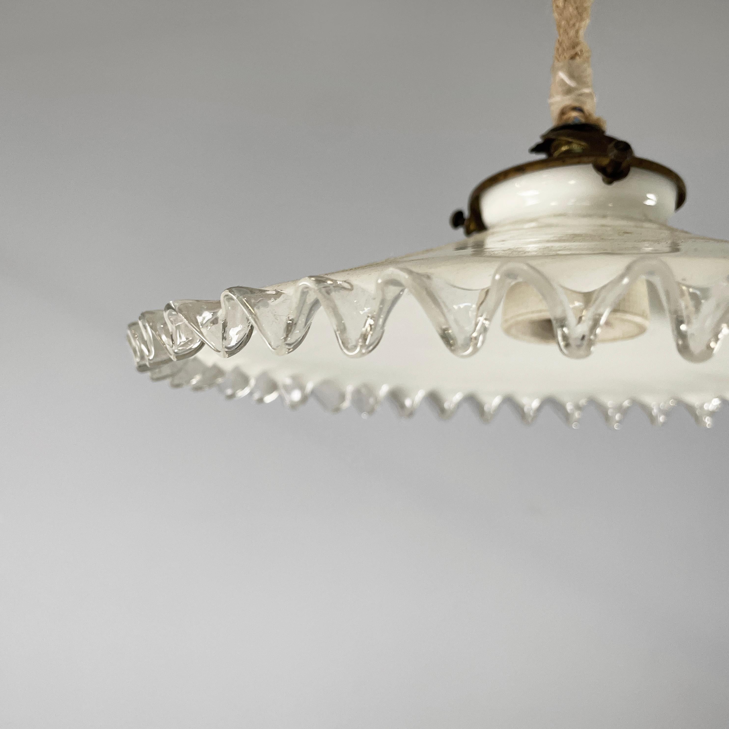 20th Century Italian art deco chandelier in white and transparent glass, early 1900s