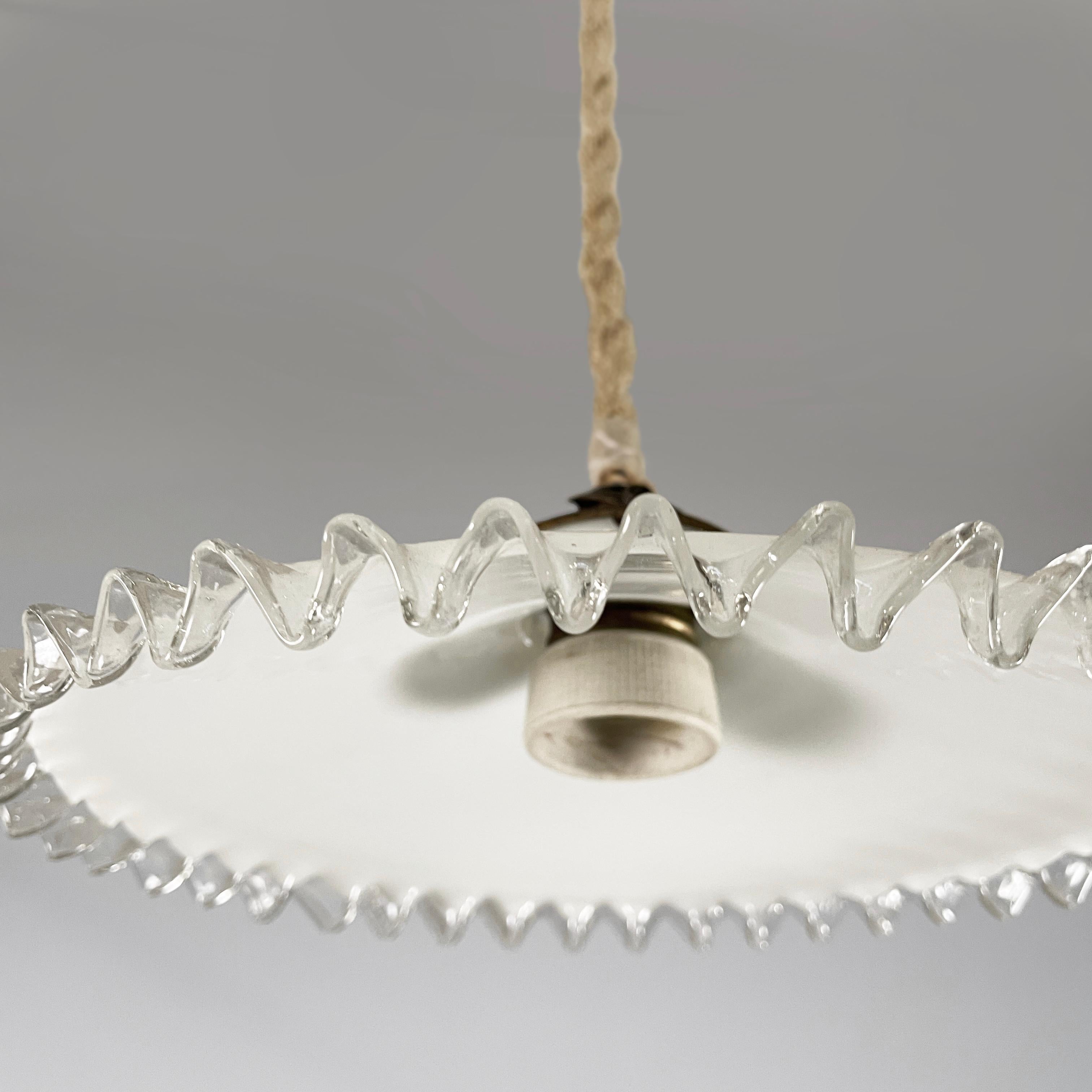 Italian art deco chandelier in white and transparent glass, early 1900s 1