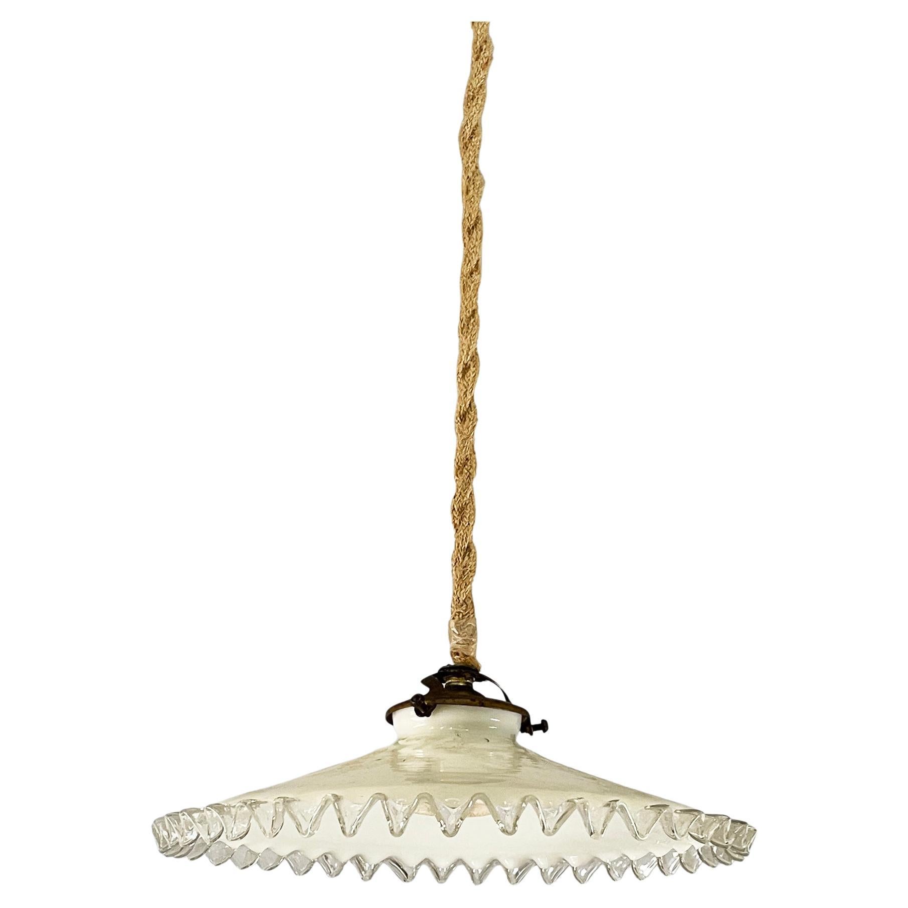 Italian art deco chandelier in white and transparent glass, early 1900s