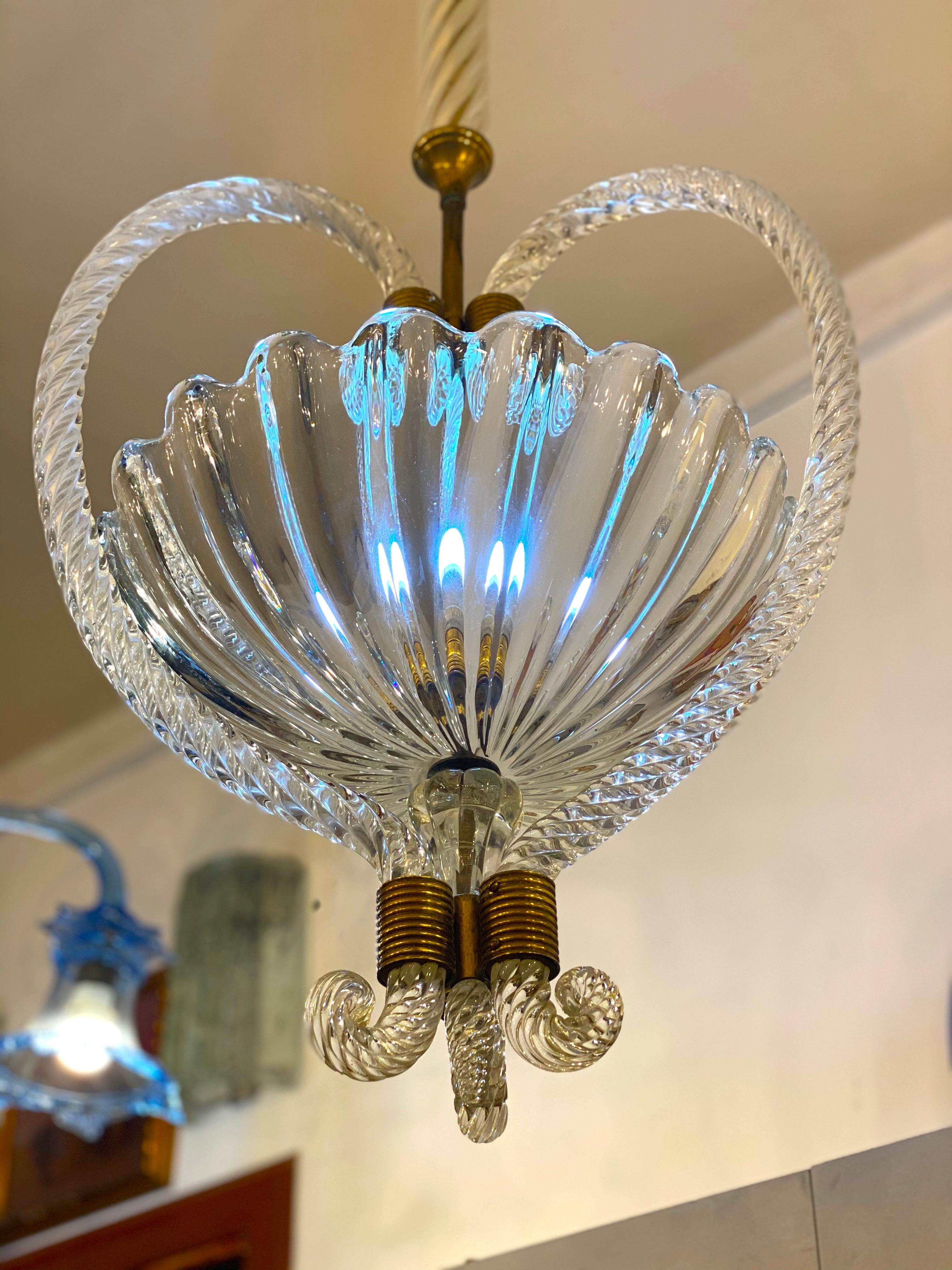Blown Glass Italian Art Deco Chandelier or Lanterns by Ercole Barovier, 1940 For Sale