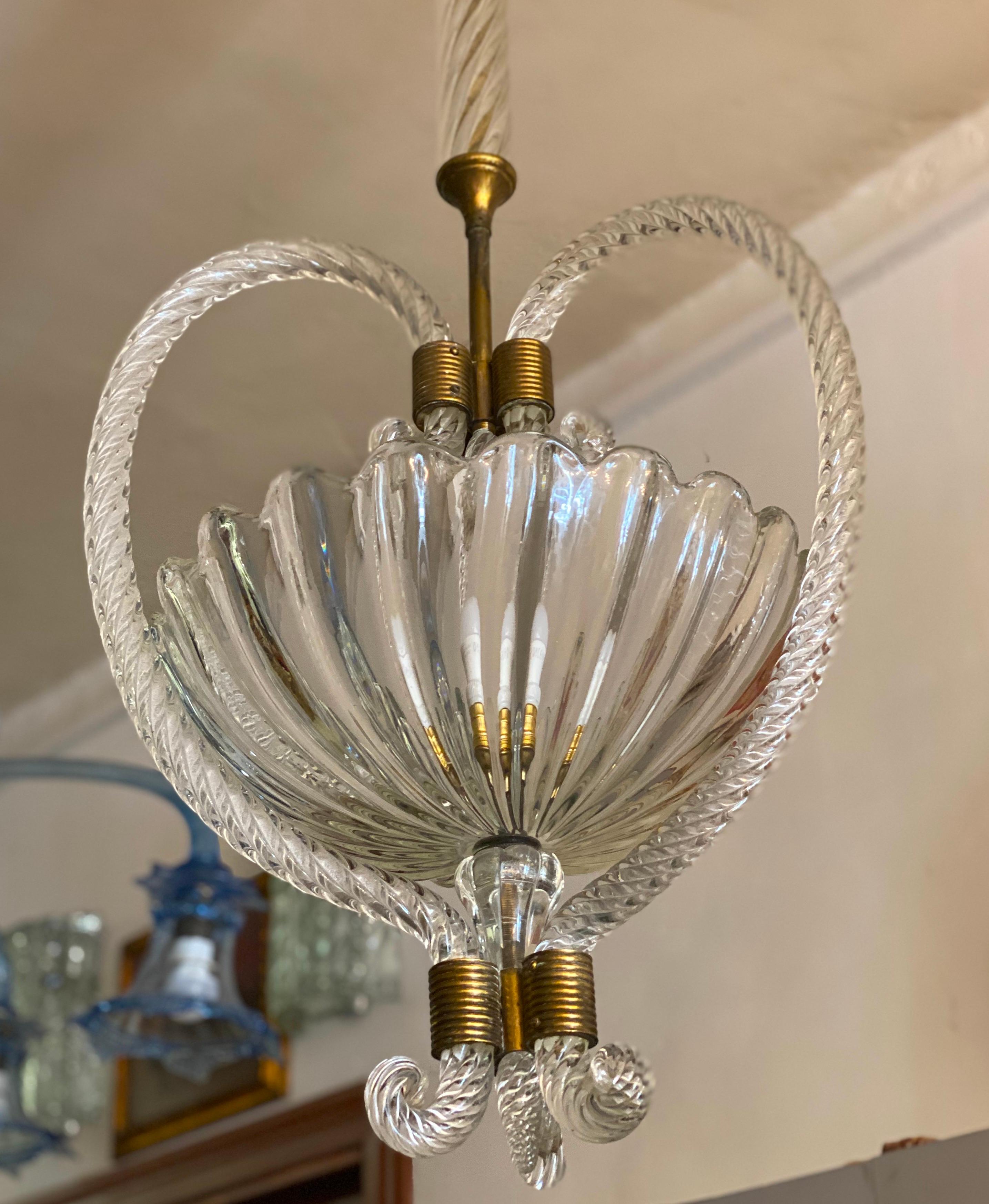 Lustre ou lanternes Art déco italienne par Ercole Barovier, 1940 en vente 2