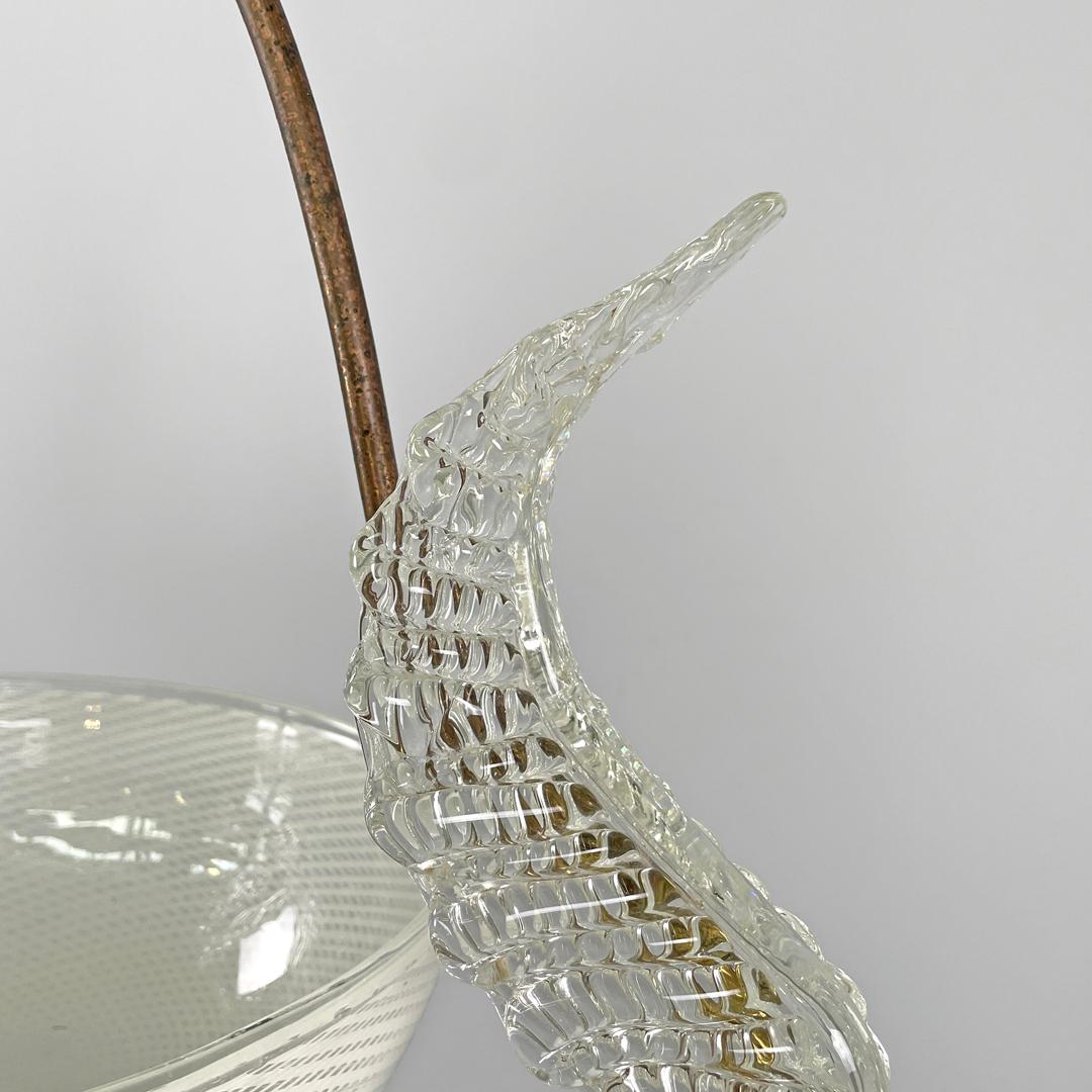 Italian Art Deco chandelier transparent and white Murano glass and brass, 1940s For Sale 10