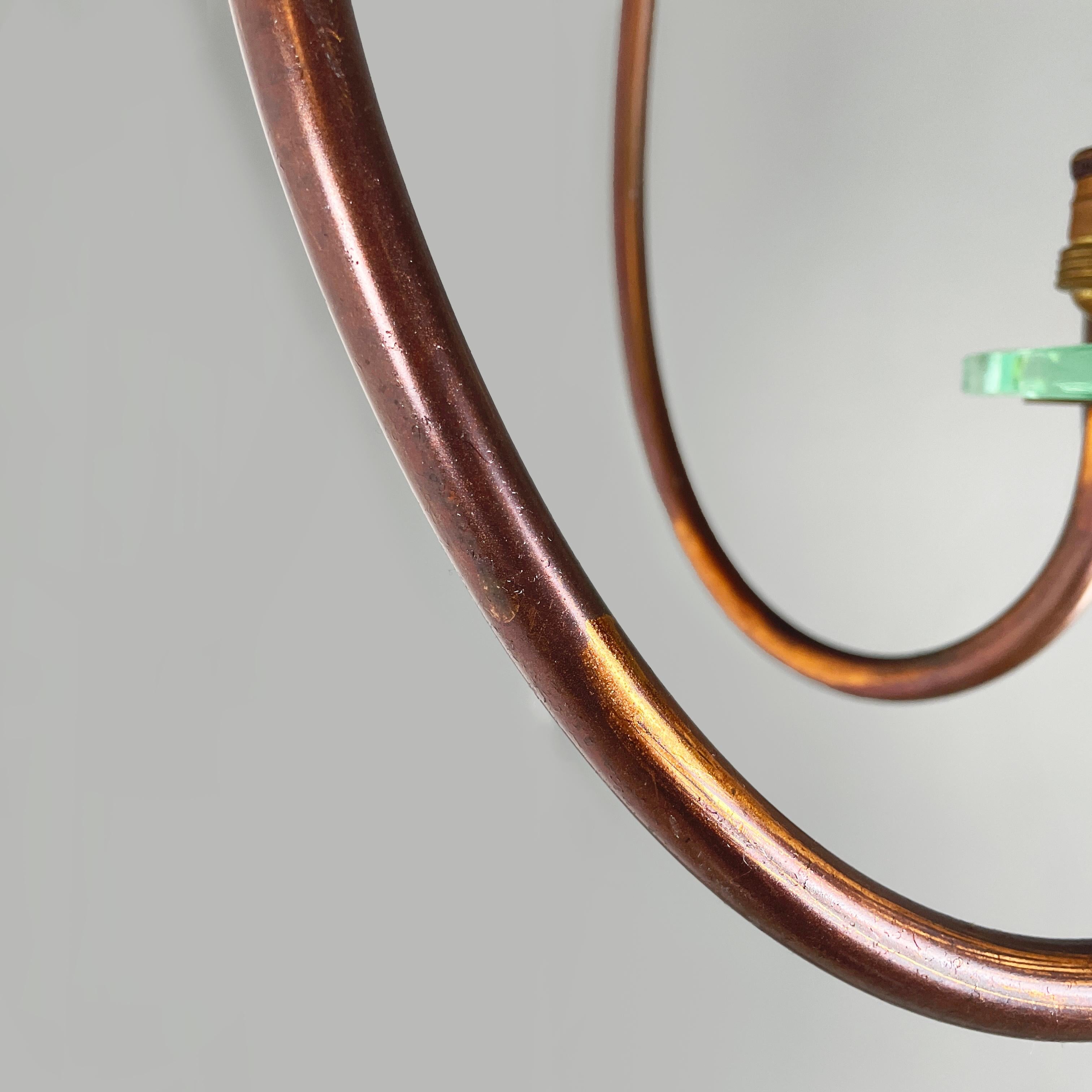 Italian art deco chandelier with six light in copper and glass, 1940s in vendita 8