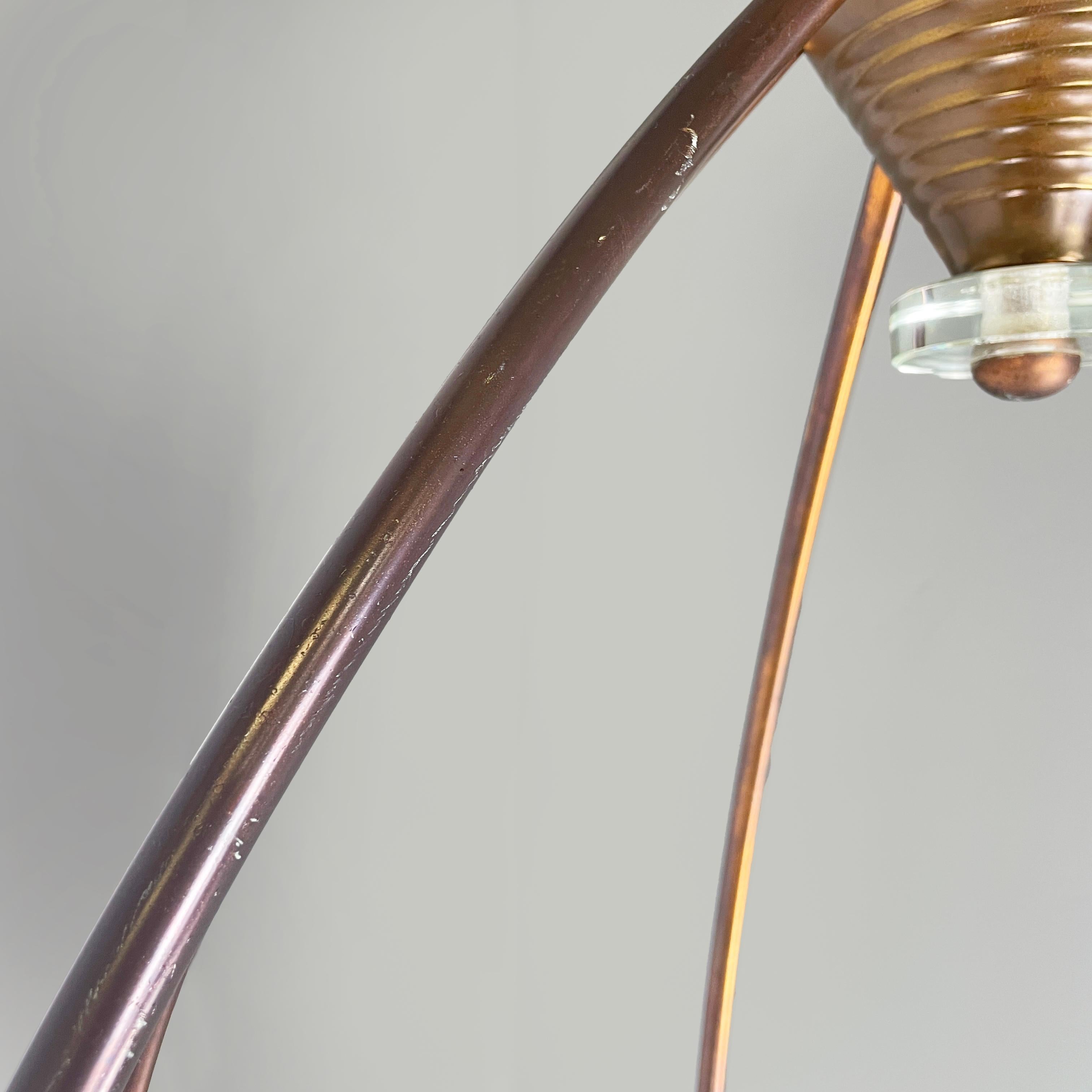 Italian art deco chandelier with six light in copper and glass, 1940s in vendita 9