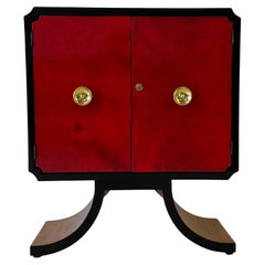 Italian Art Deco Cherry Red Parchment, Maple, Black Lacquer Bar Cabinet, 1940s