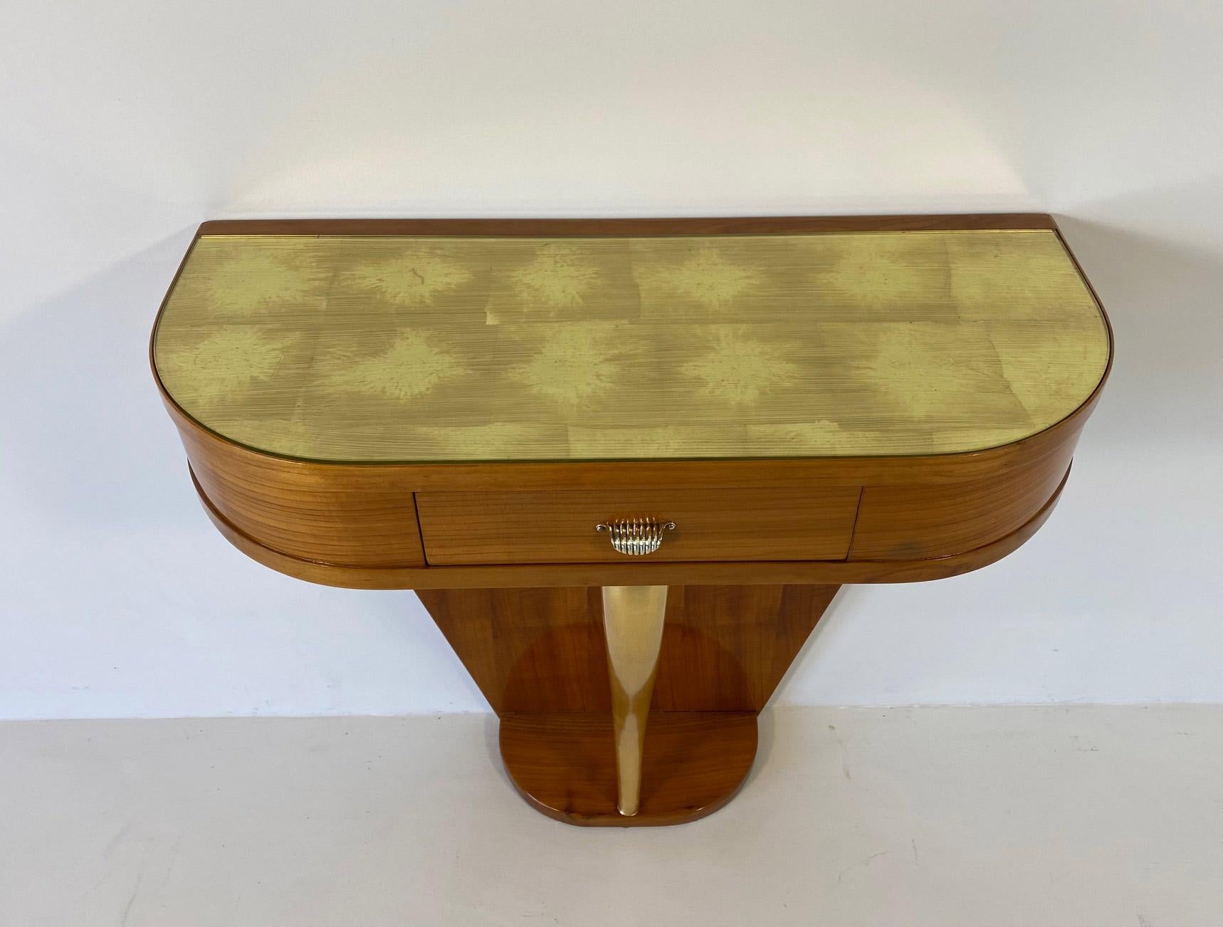 Mid-20th Century Italian Art Deco Cherry Wood and Gold Leaf Console, 1940s, Attr. to Buffa