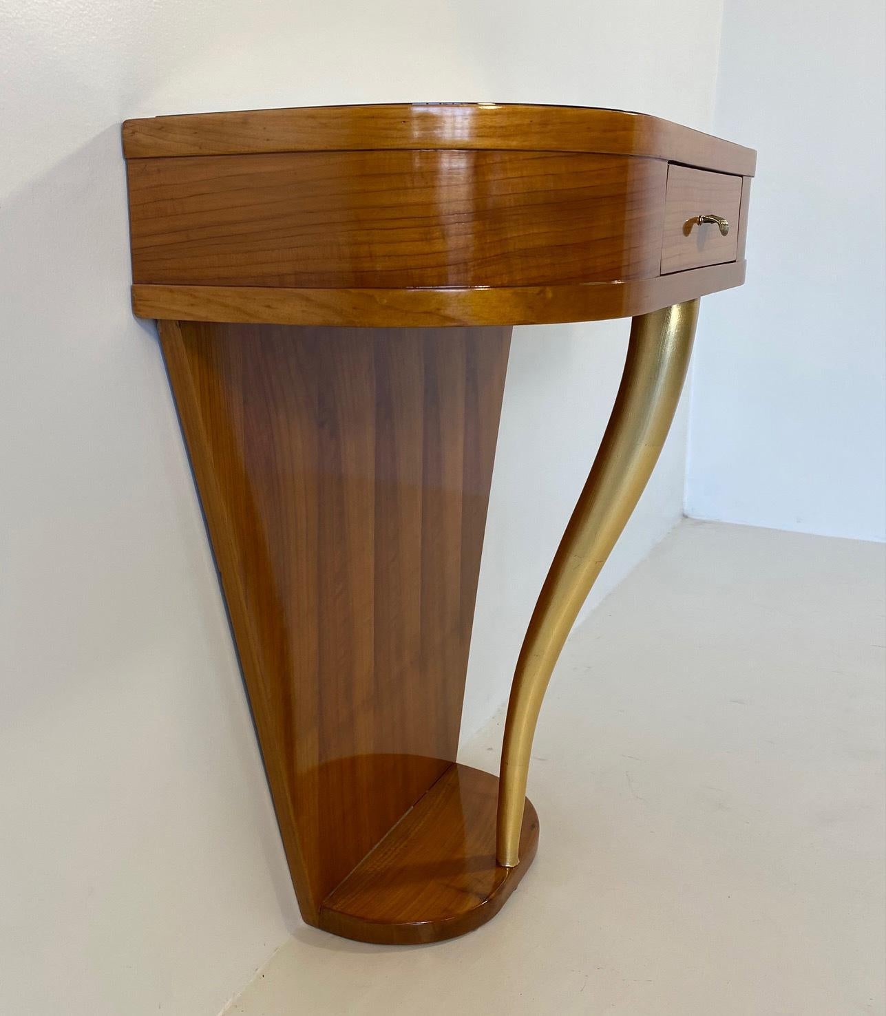 Italian Art Deco Cherry Wood and Gold Leaf Console, 1940s, Attr. to Buffa 1