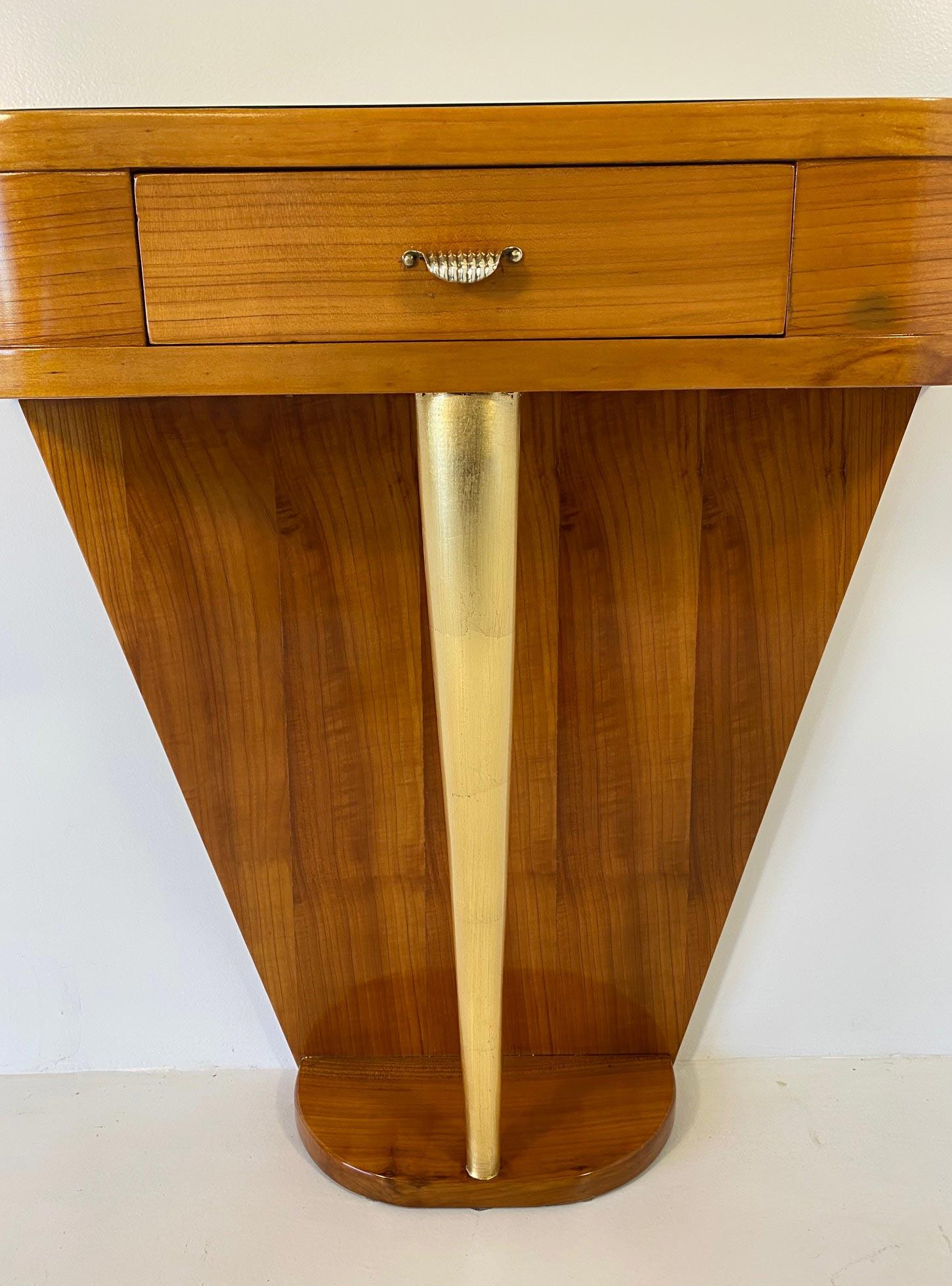 Italian Art Deco Cherry Wood and Gold Leaf Console, 1940s, Attr. to Buffa 2