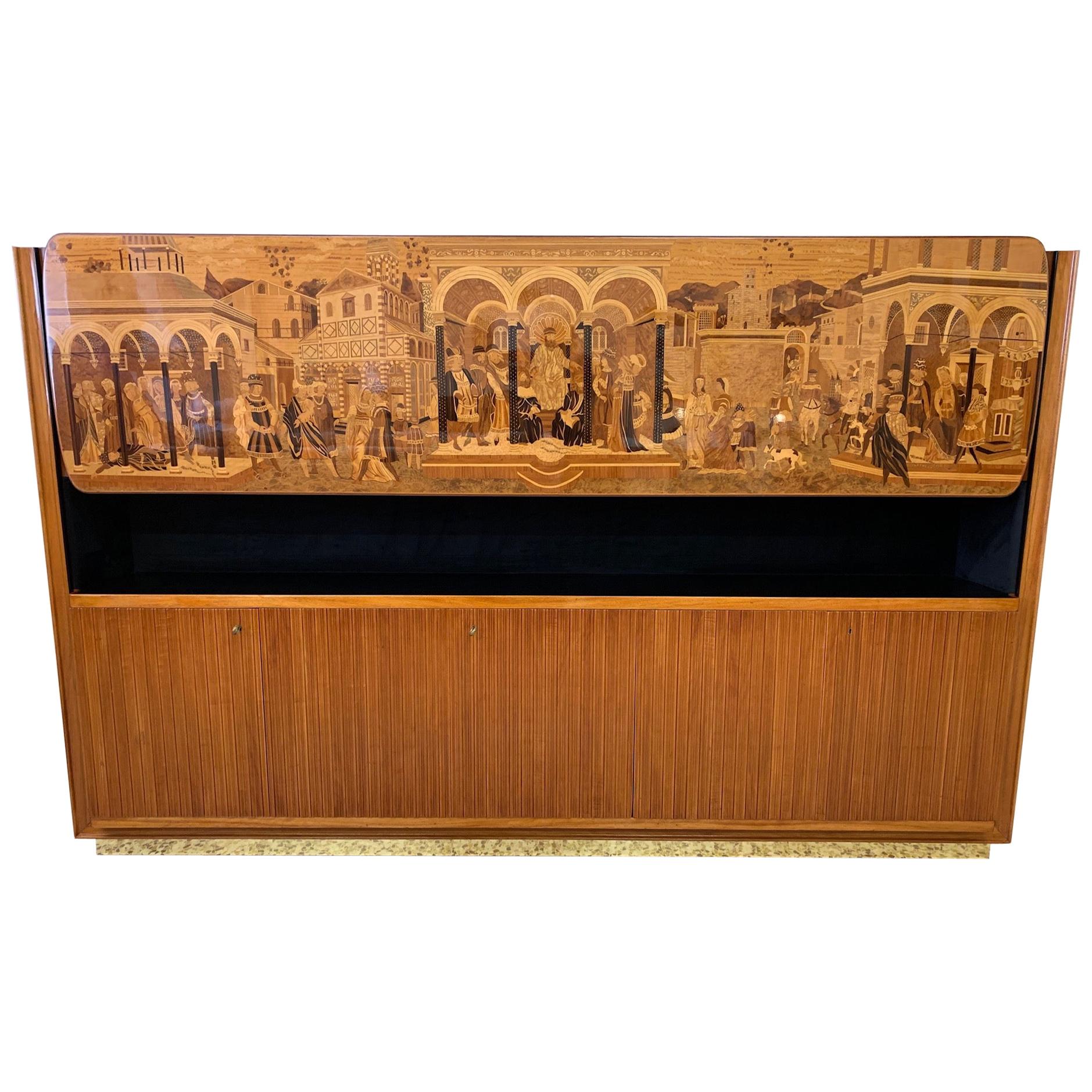 Italian Art Deco Cherrywood and Inlaid Cabinet by Vittorio Dassi, 1940s