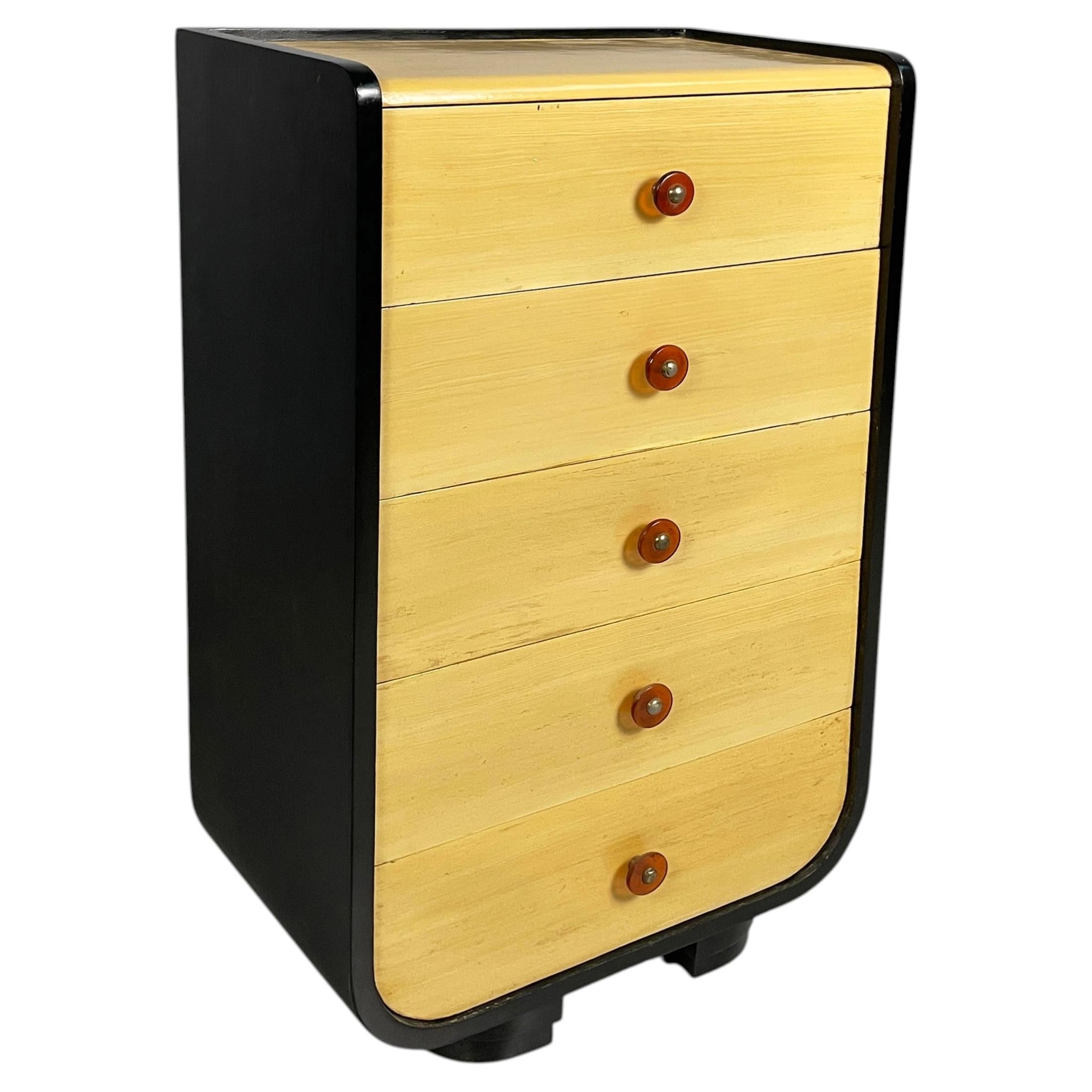 Italian Art Deco chest of drawers in light and black wood, 1930s